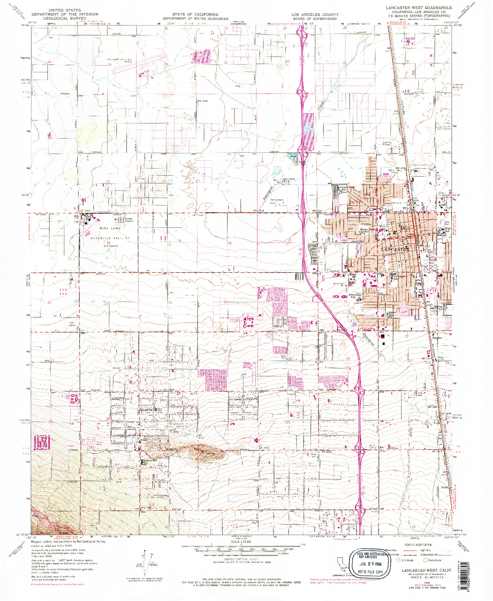 USGS 1:24000-SCALE QUADRANGLE FOR LANCASTER WEST, CA 1958