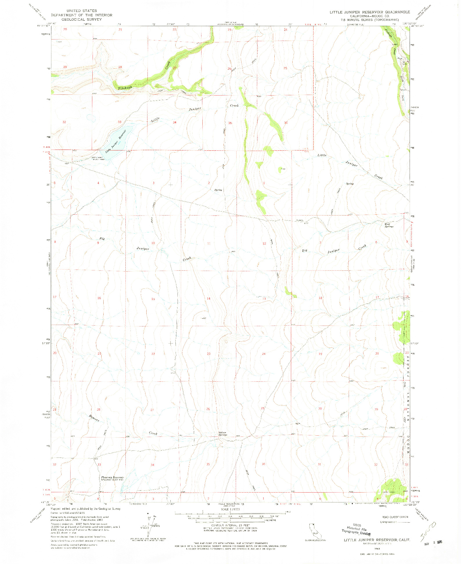 USGS 1:24000-SCALE QUADRANGLE FOR LITTLE JUNIPER RESERVOIR, CA 1963