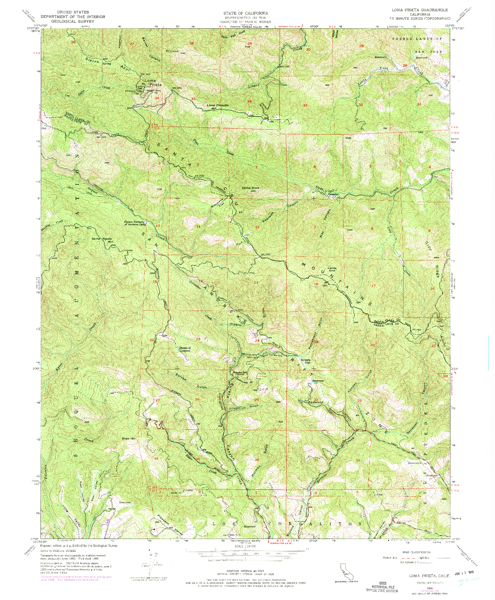 USGS 1:24000-SCALE QUADRANGLE FOR LOMA PRIETA, CA 1955