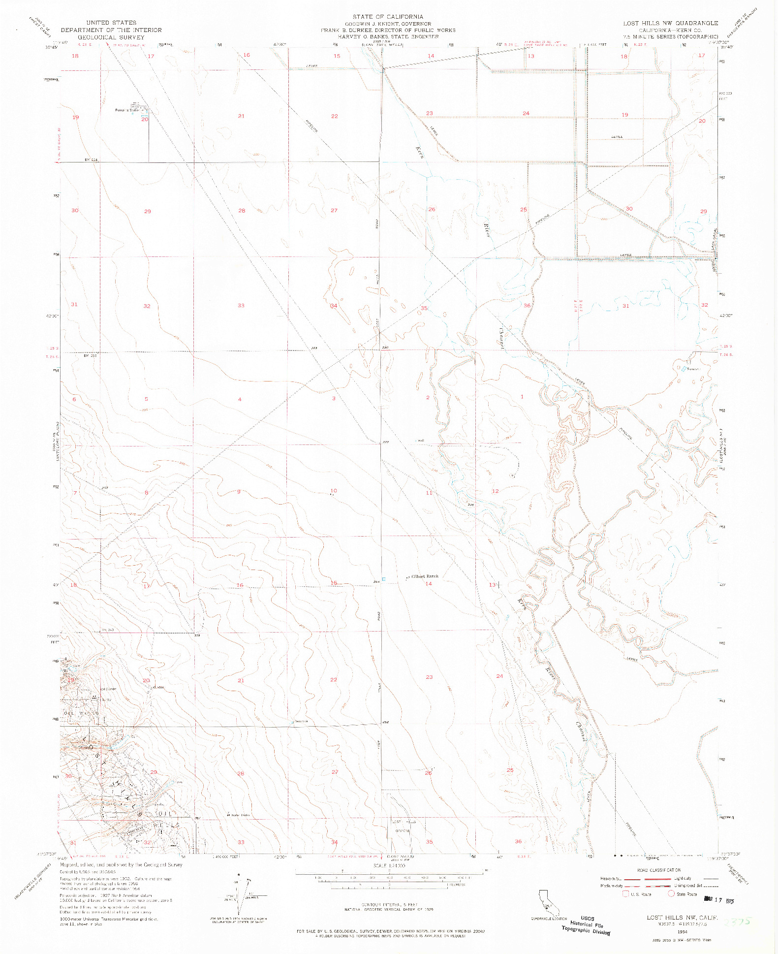 USGS 1:24000-SCALE QUADRANGLE FOR LOST HILLS NW, CA 1954