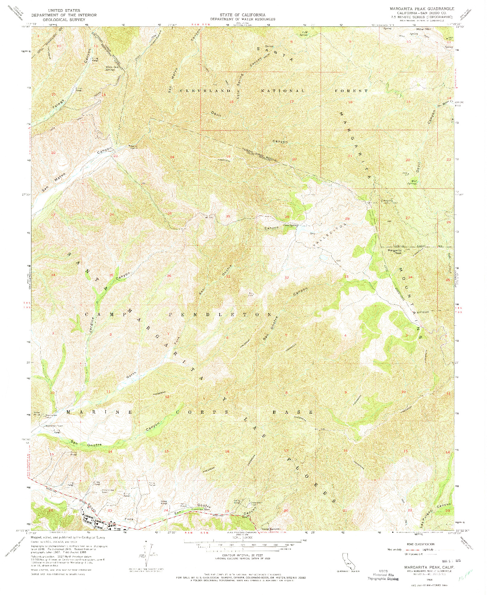 USGS 1:24000-SCALE QUADRANGLE FOR MARGARITA PEAK, CA 1968