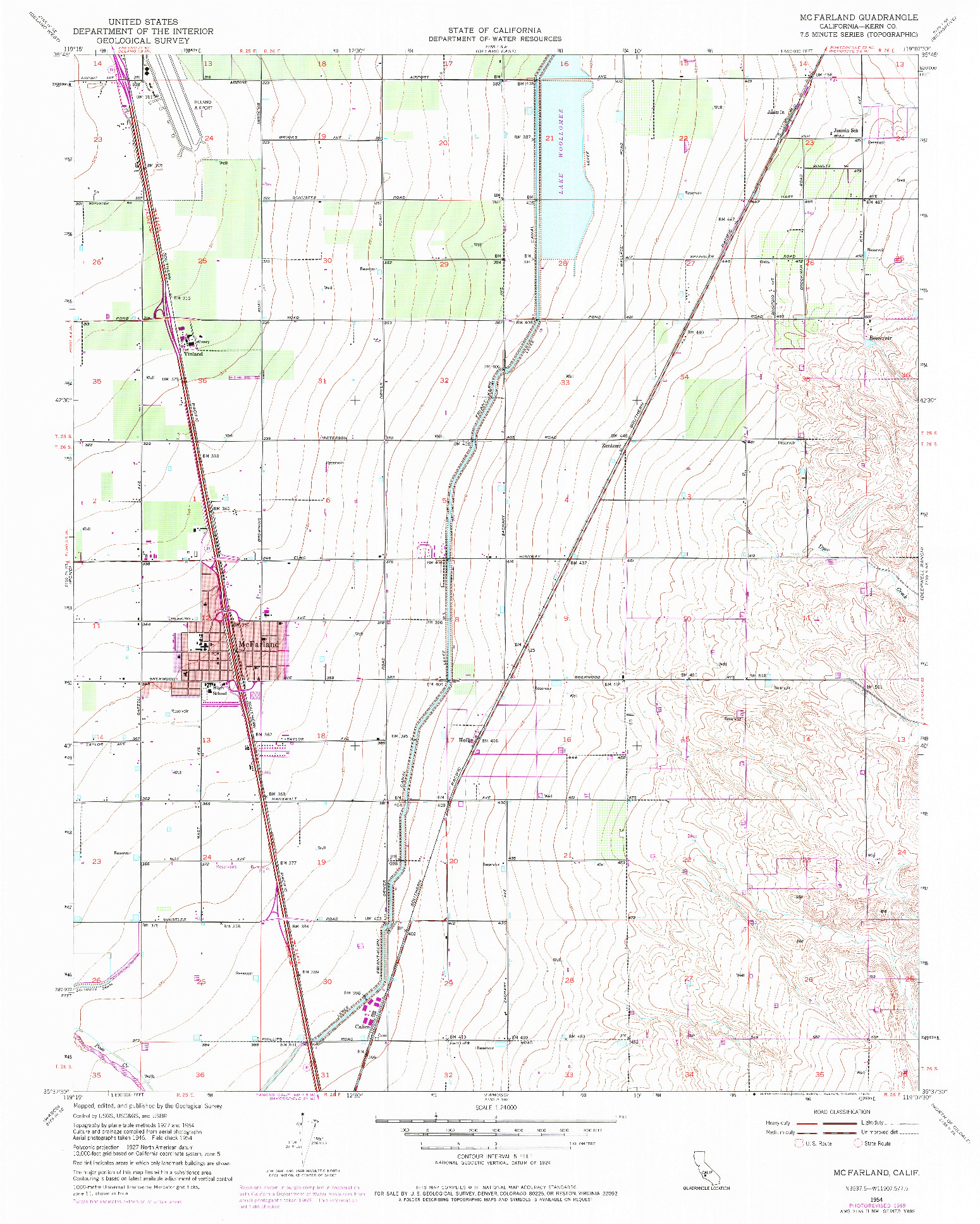 USGS 1:24000-SCALE QUADRANGLE FOR MC FARLAND, CA 1954