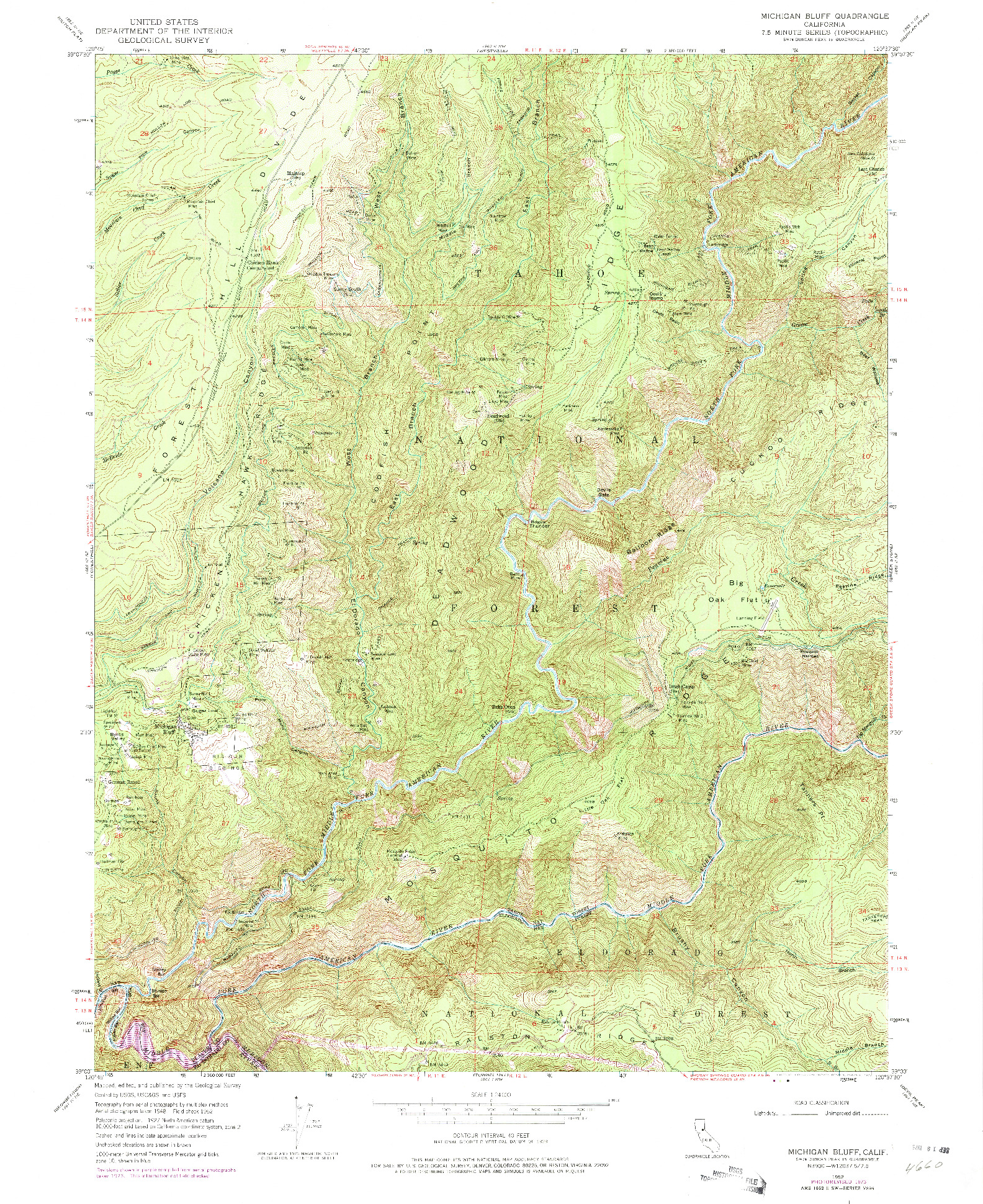 USGS 1:24000-SCALE QUADRANGLE FOR MICHIGAN BLUFF, CA 1952