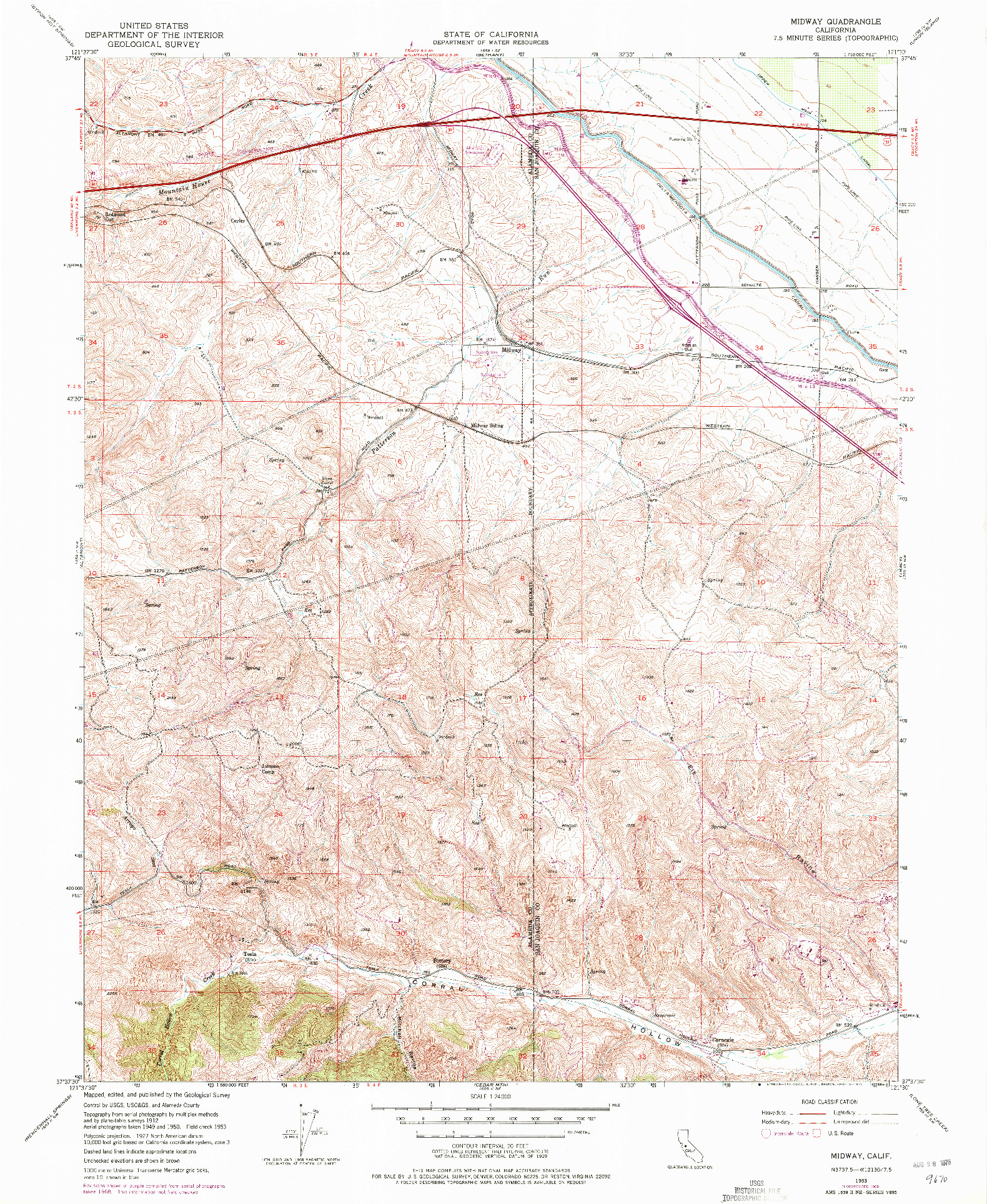 USGS 1:24000-SCALE QUADRANGLE FOR MIDWAY, CA 1953