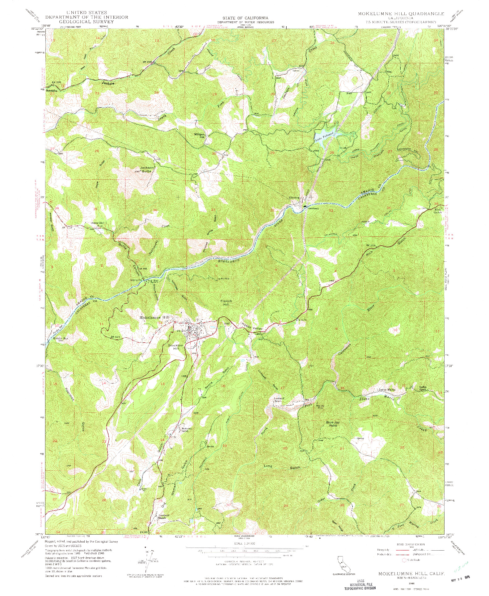 USGS 1:24000-SCALE QUADRANGLE FOR MOKELUMNE HILL, CA 1948