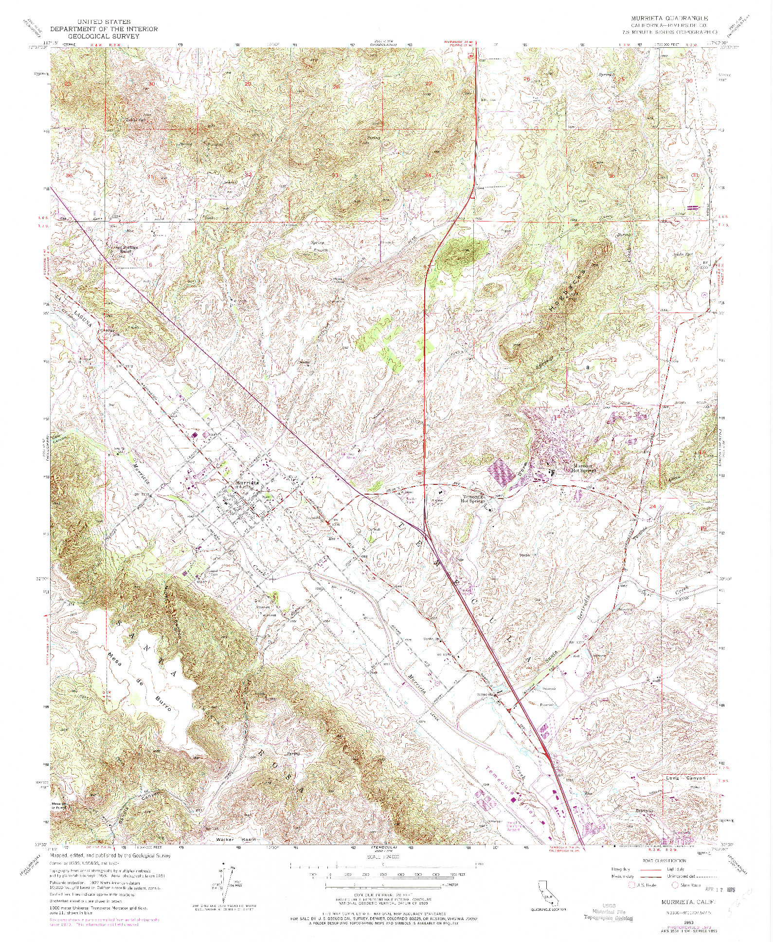 USGS 1:24000-SCALE QUADRANGLE FOR MURRIETA, CA 1953