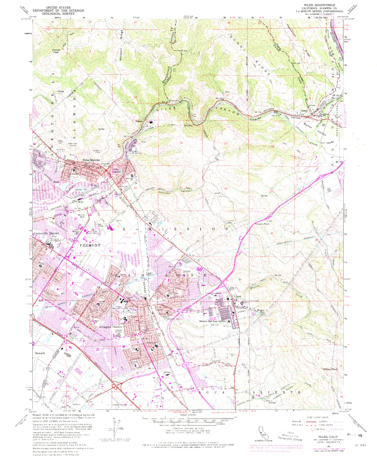 USGS 1:24000-SCALE QUADRANGLE FOR NILES, CA 1961