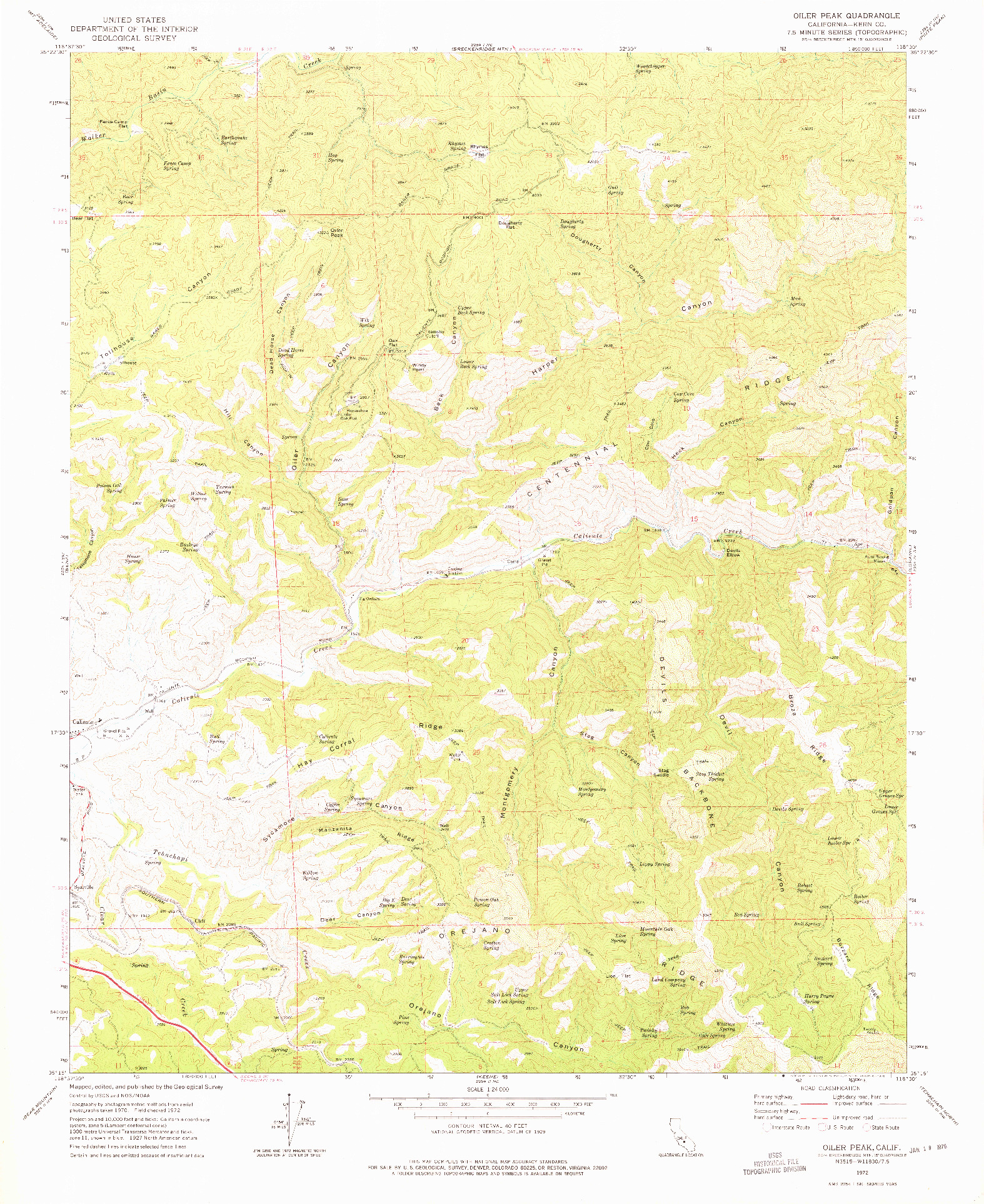 USGS 1:24000-SCALE QUADRANGLE FOR OILER PEAK, CA 1972