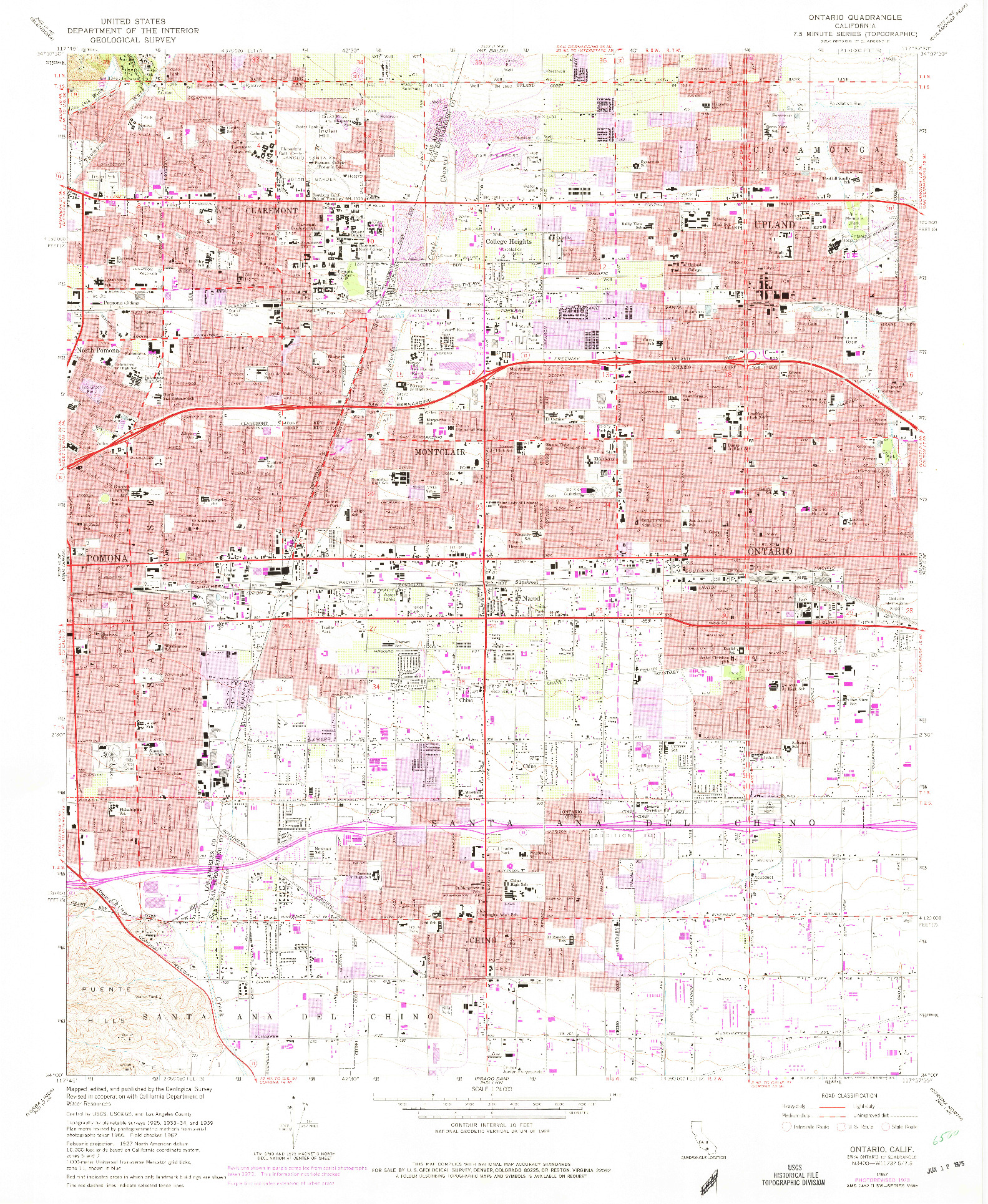 USGS 1:24000-SCALE QUADRANGLE FOR ONTARIO, CA 1967