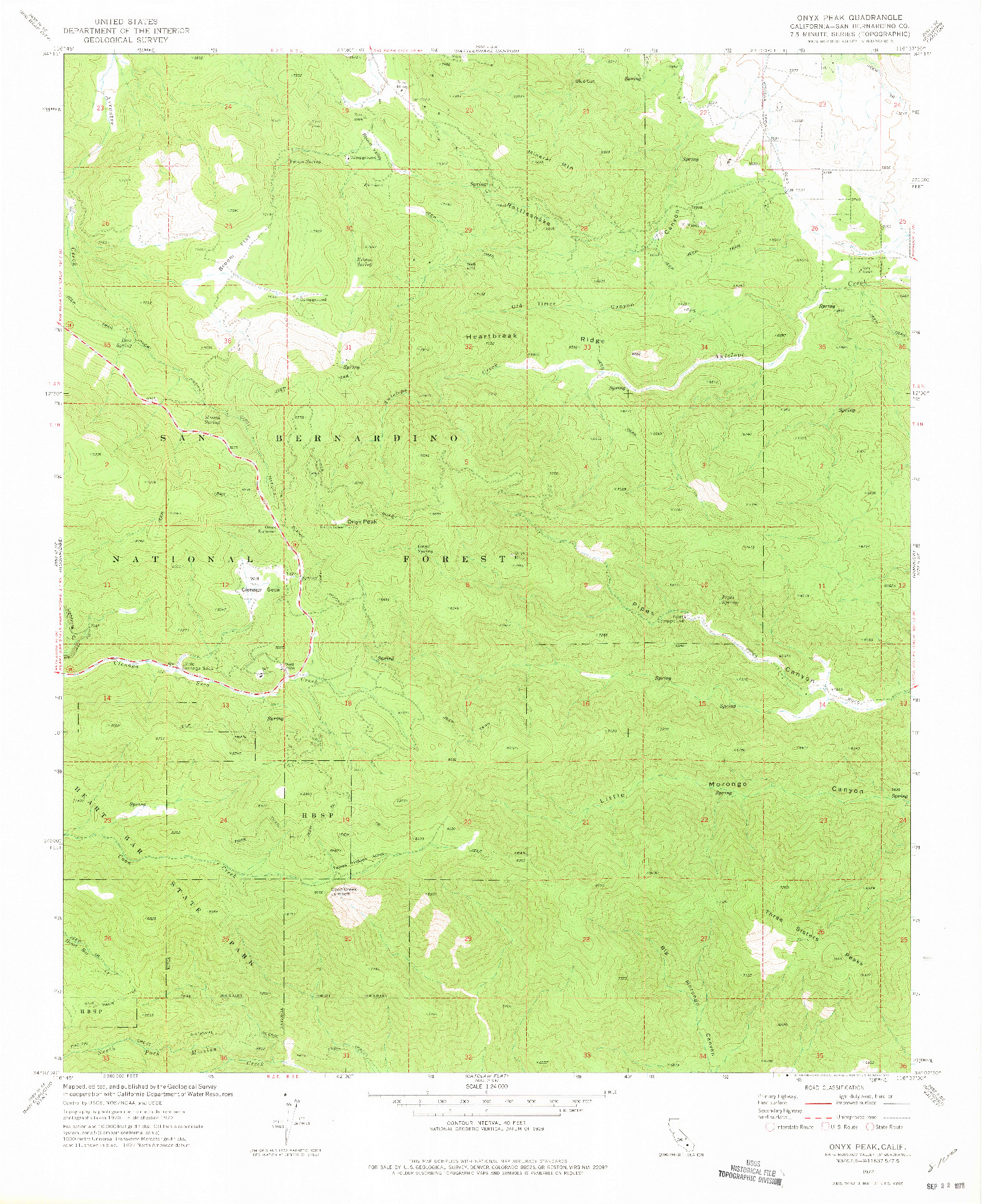 USGS 1:24000-SCALE QUADRANGLE FOR ONYX PEAK, CA 1972