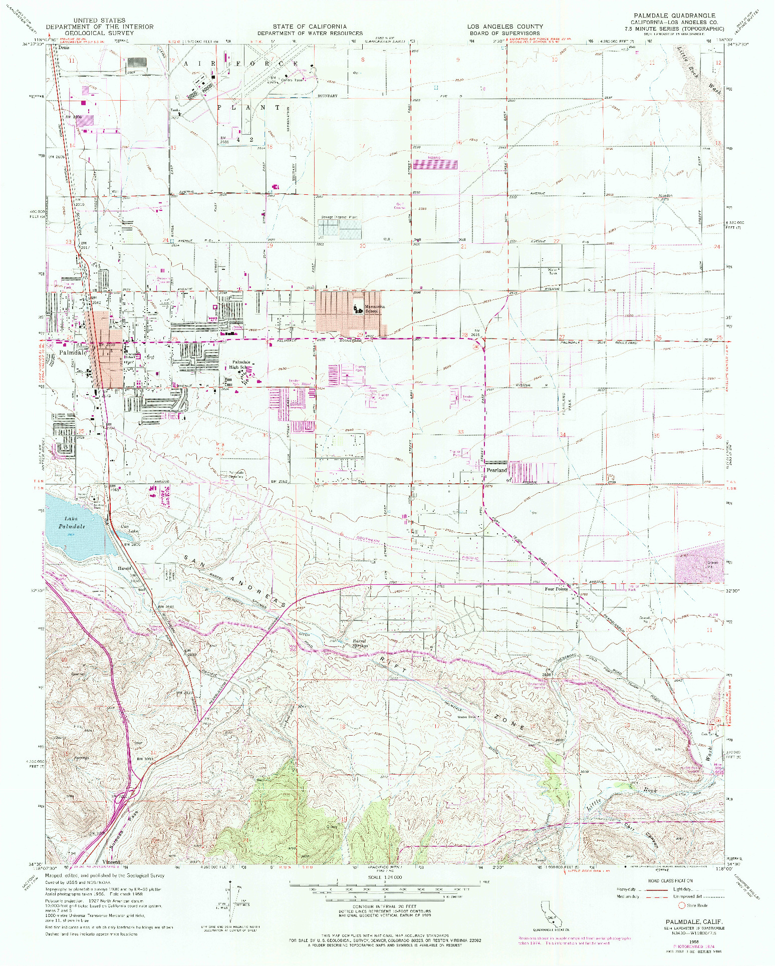 USGS 1:24000-SCALE QUADRANGLE FOR PALMDALE, CA 1958