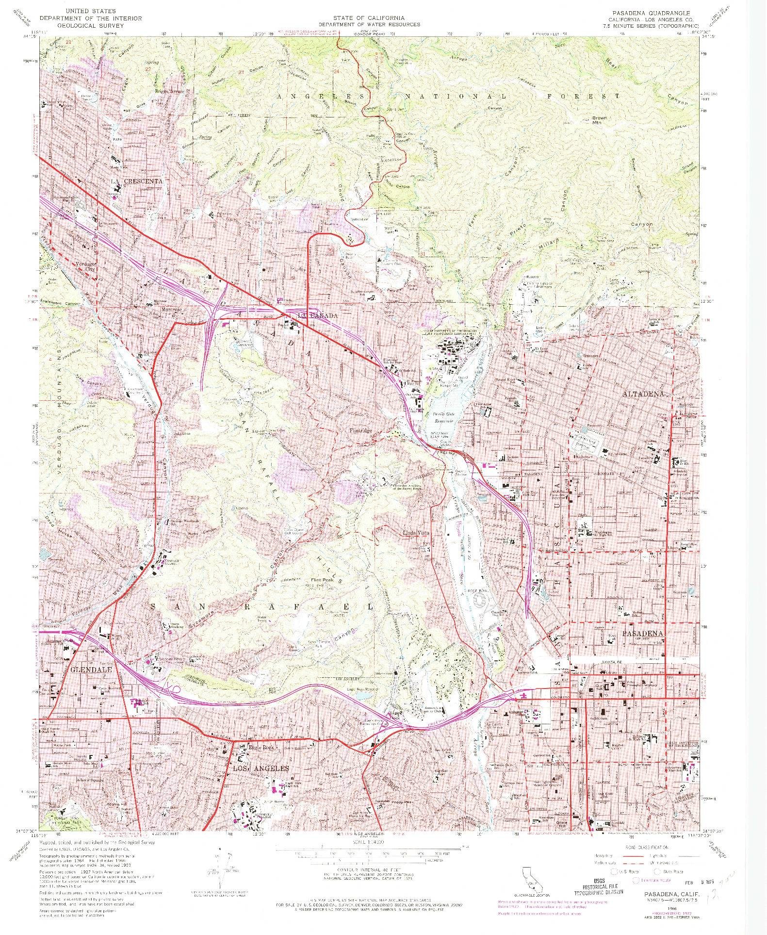 USGS 1:24000-SCALE QUADRANGLE FOR PASADENA, CA 1966