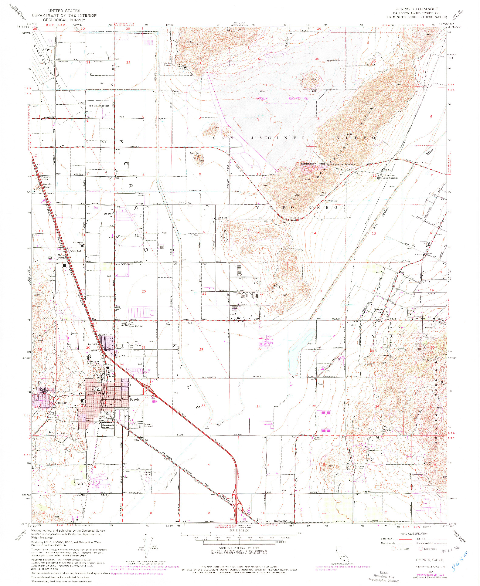 USGS 1:24000-SCALE QUADRANGLE FOR PERRIS, CA 1967