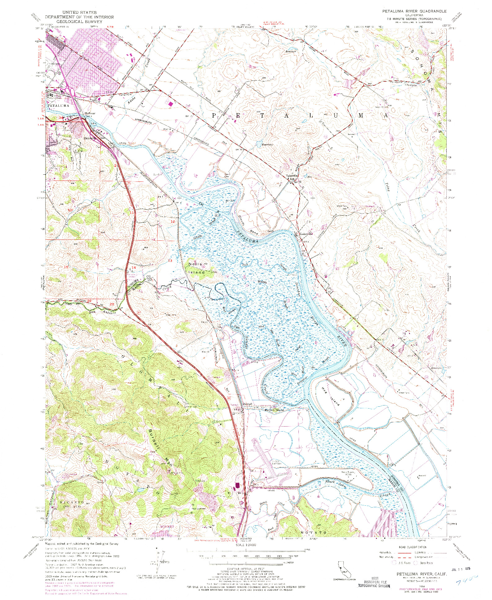 USGS 1:24000-SCALE QUADRANGLE FOR PETALUMA RIVER, CA 1954