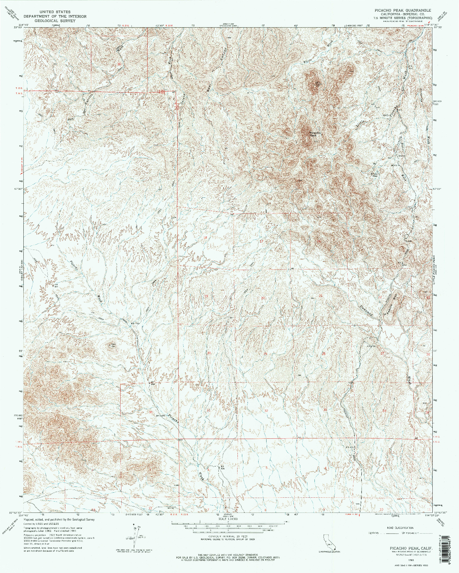 USGS 1:24000-SCALE QUADRANGLE FOR PICACHO PEAK, CA 1965