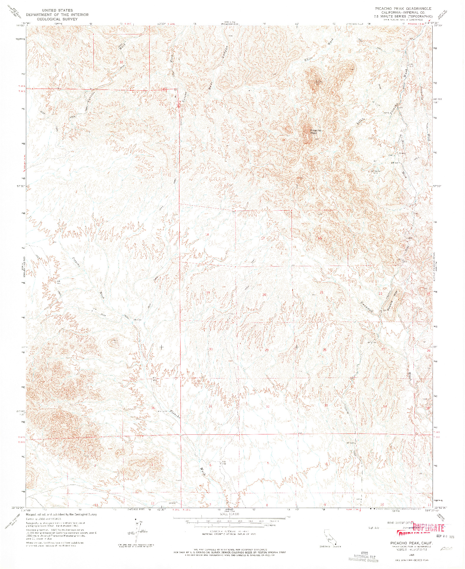 USGS 1:24000-SCALE QUADRANGLE FOR PICACHO PEAK, CA 1965