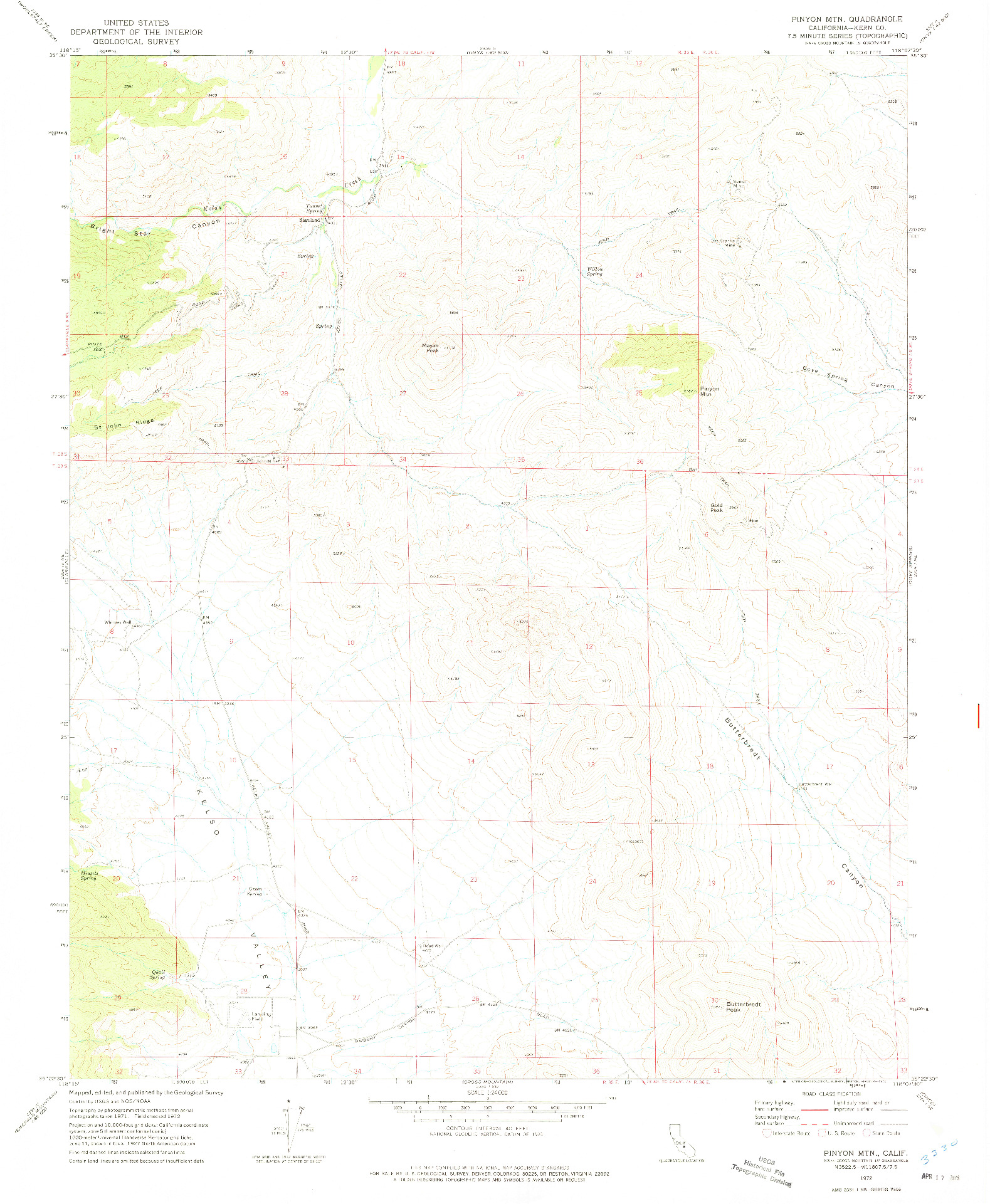 USGS 1:24000-SCALE QUADRANGLE FOR PINYON MOUNTAIN, CA 1972