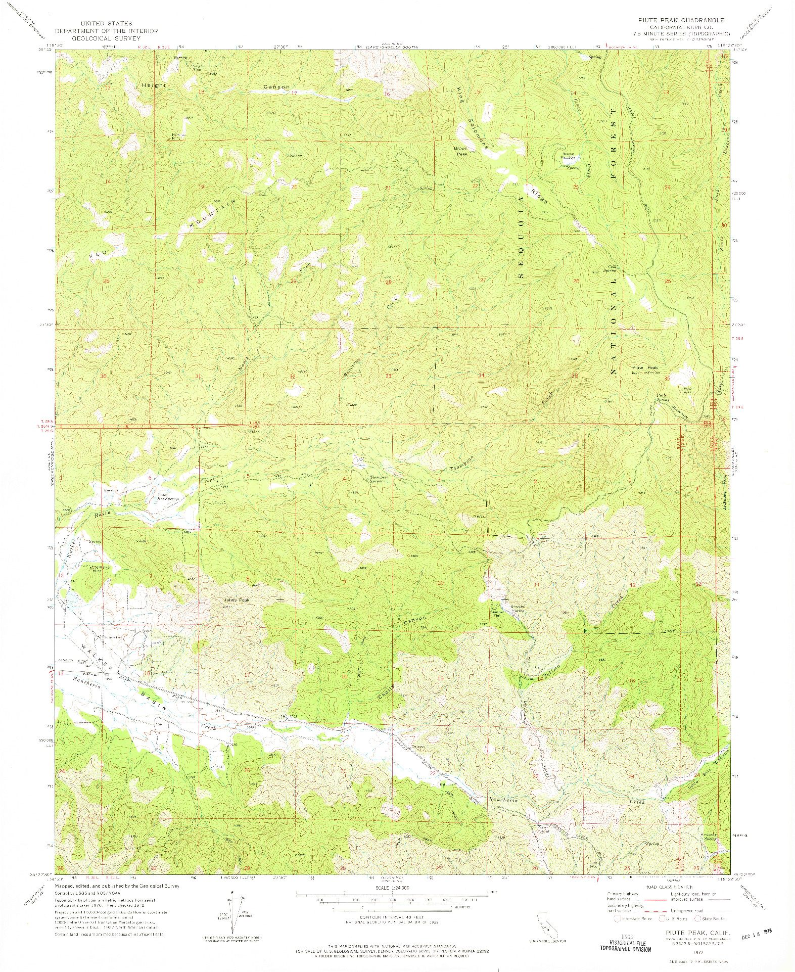 USGS 1:24000-SCALE QUADRANGLE FOR PIUTE PEAK, CA 1972
