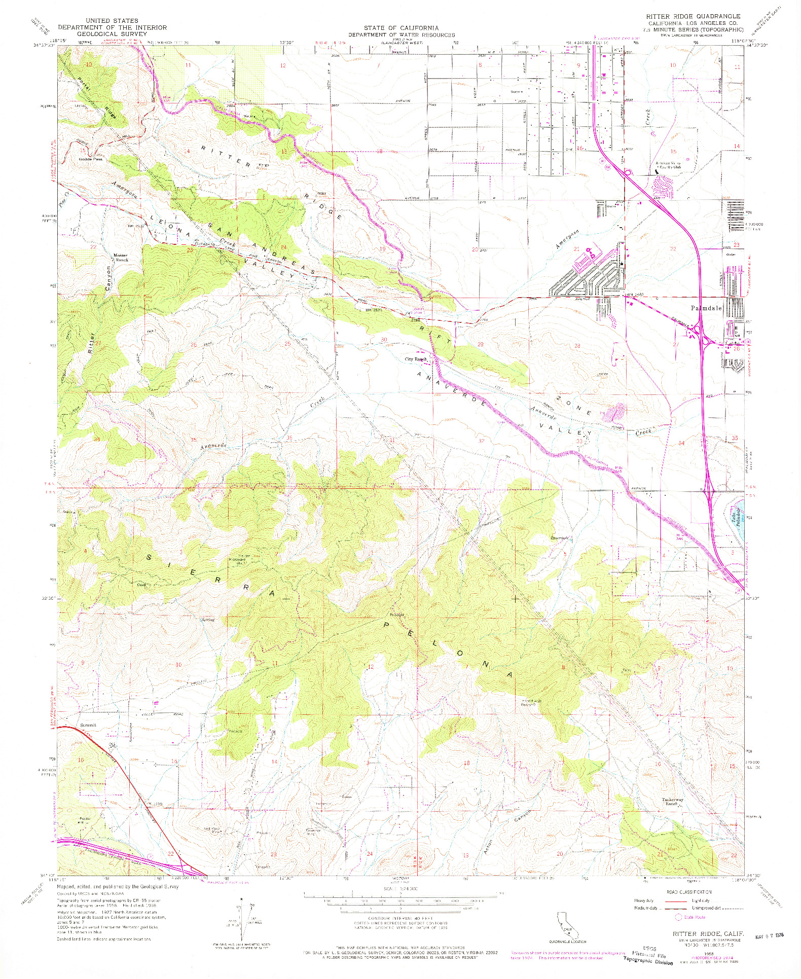 USGS 1:24000-SCALE QUADRANGLE FOR RITTER RIDGE, CA 1958