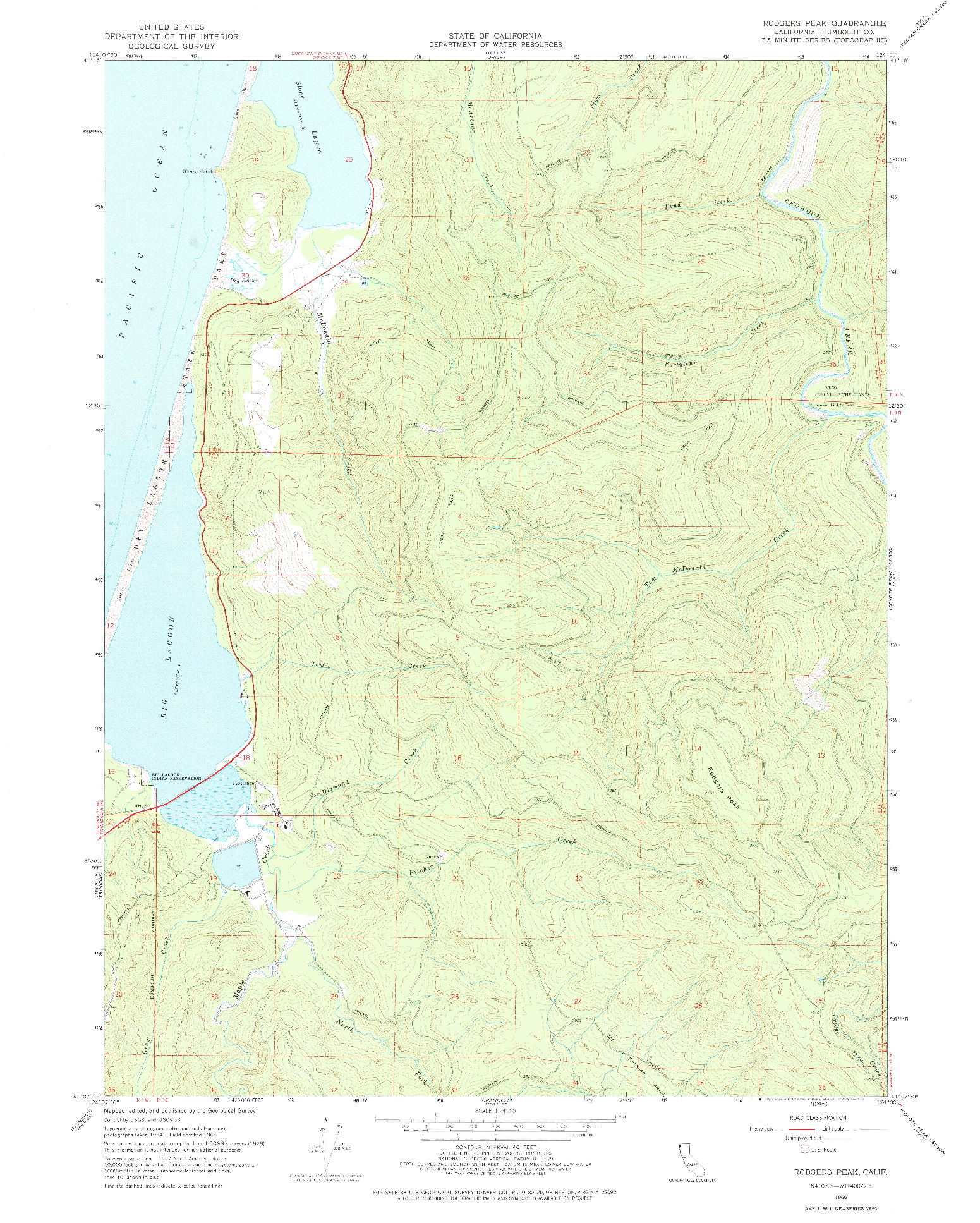 USGS 1:24000-SCALE QUADRANGLE FOR RODGERS PEAK, CA 1966