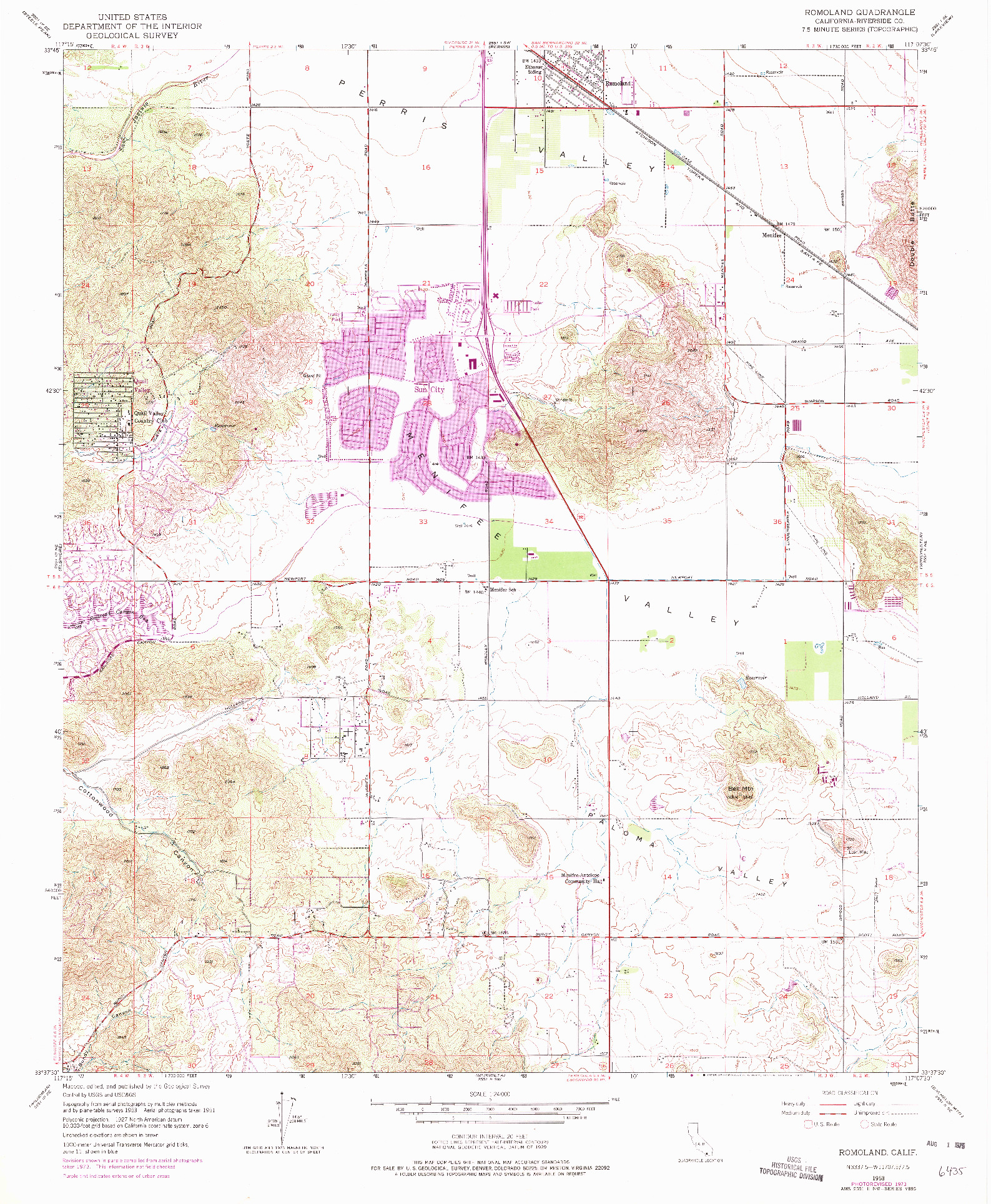 USGS 1:24000-SCALE QUADRANGLE FOR ROMOLAND, CA 1953