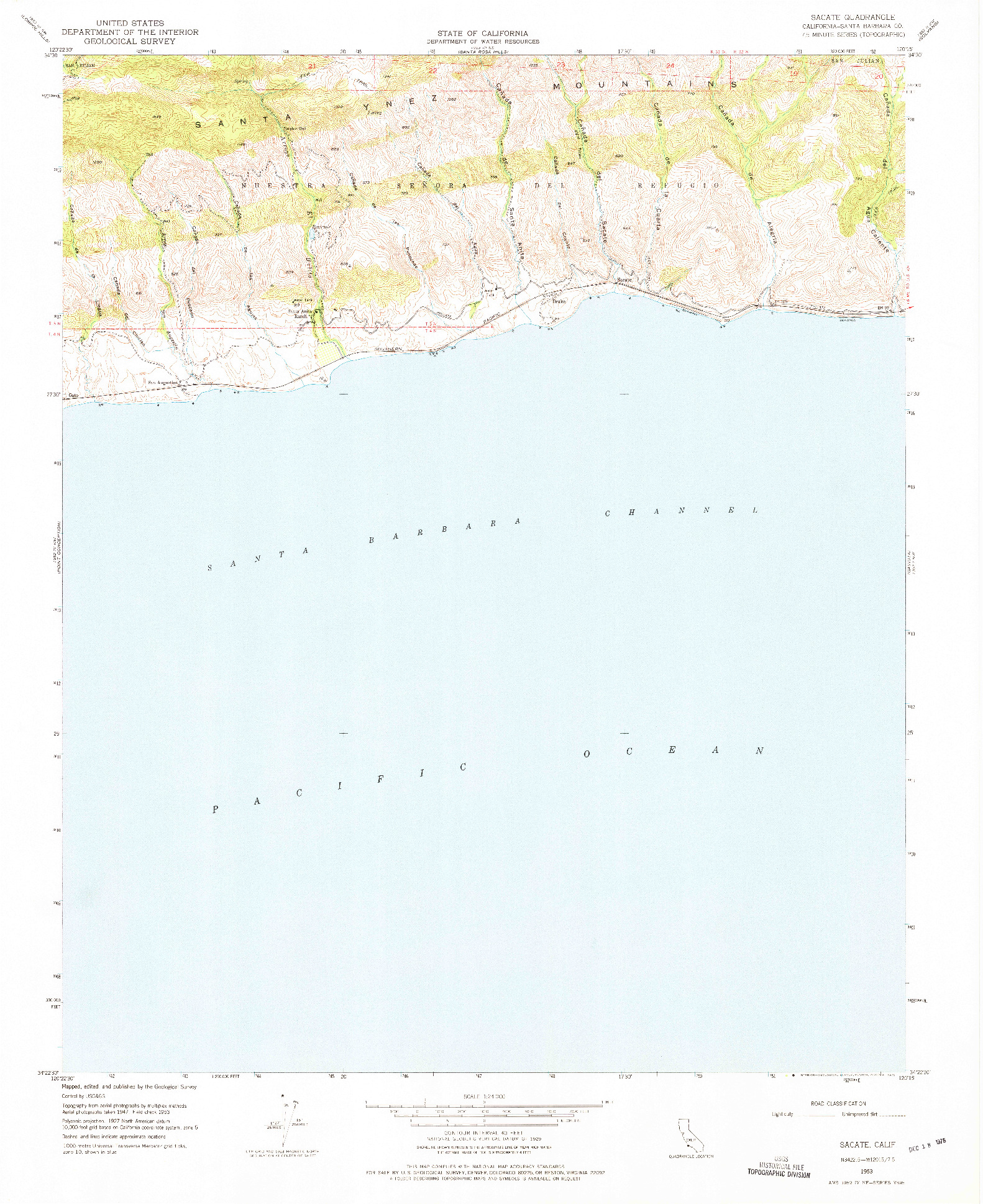 USGS 1:24000-SCALE QUADRANGLE FOR SACATE, CA 1953