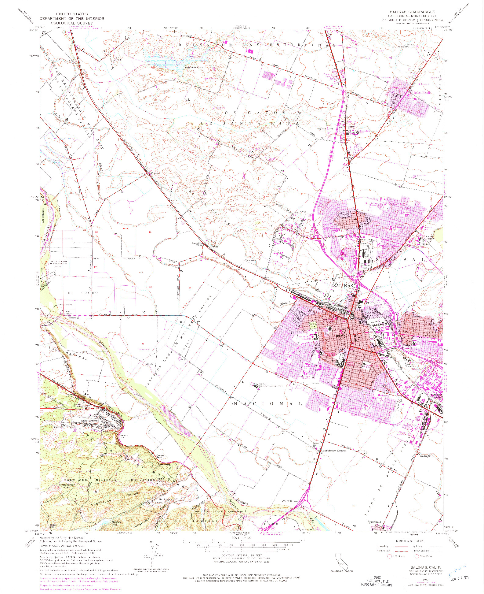 USGS 1:24000-SCALE QUADRANGLE FOR SALINAS, CA 1947