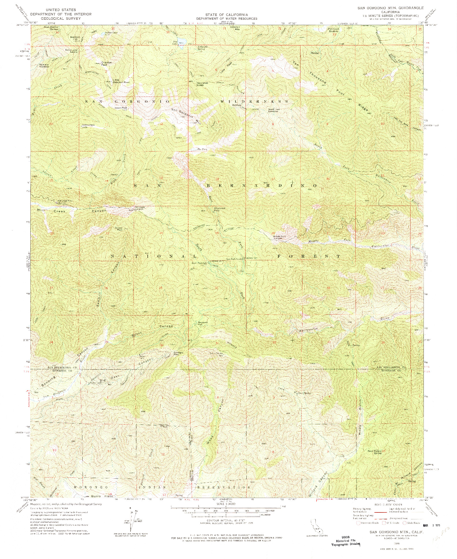 USGS 1:24000-SCALE QUADRANGLE FOR SAN GORGONIO MTN, CA 1970