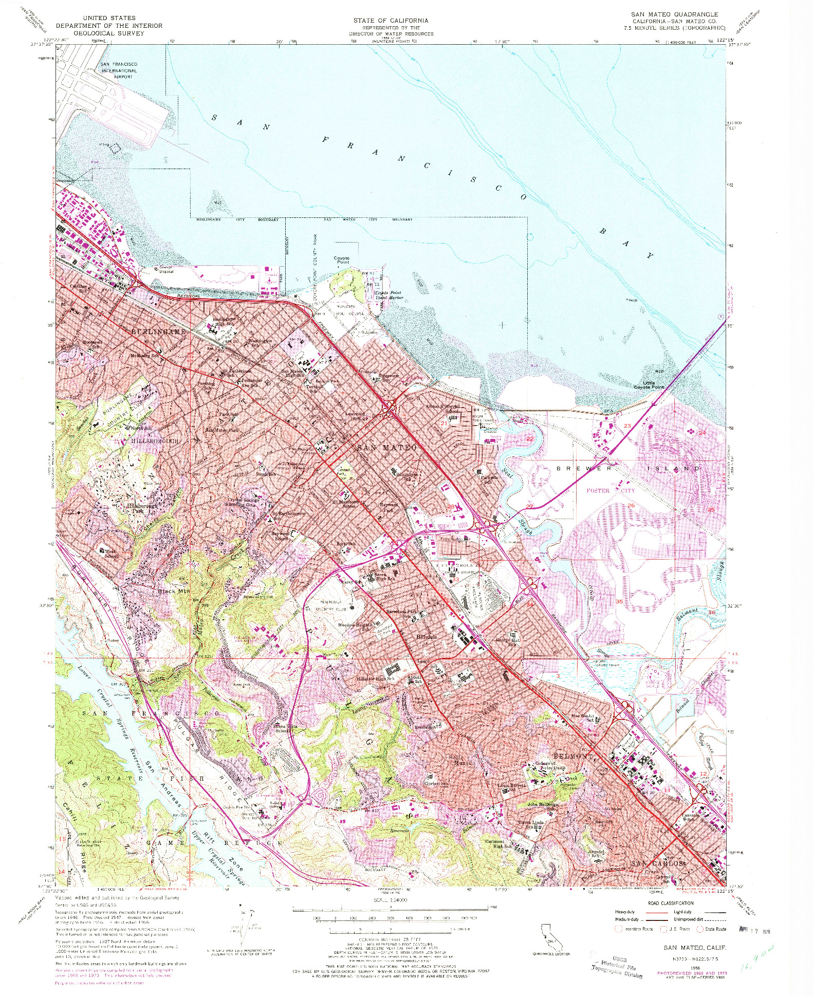 USGS 1:24000-SCALE QUADRANGLE FOR SAN MATEO, CA 1956