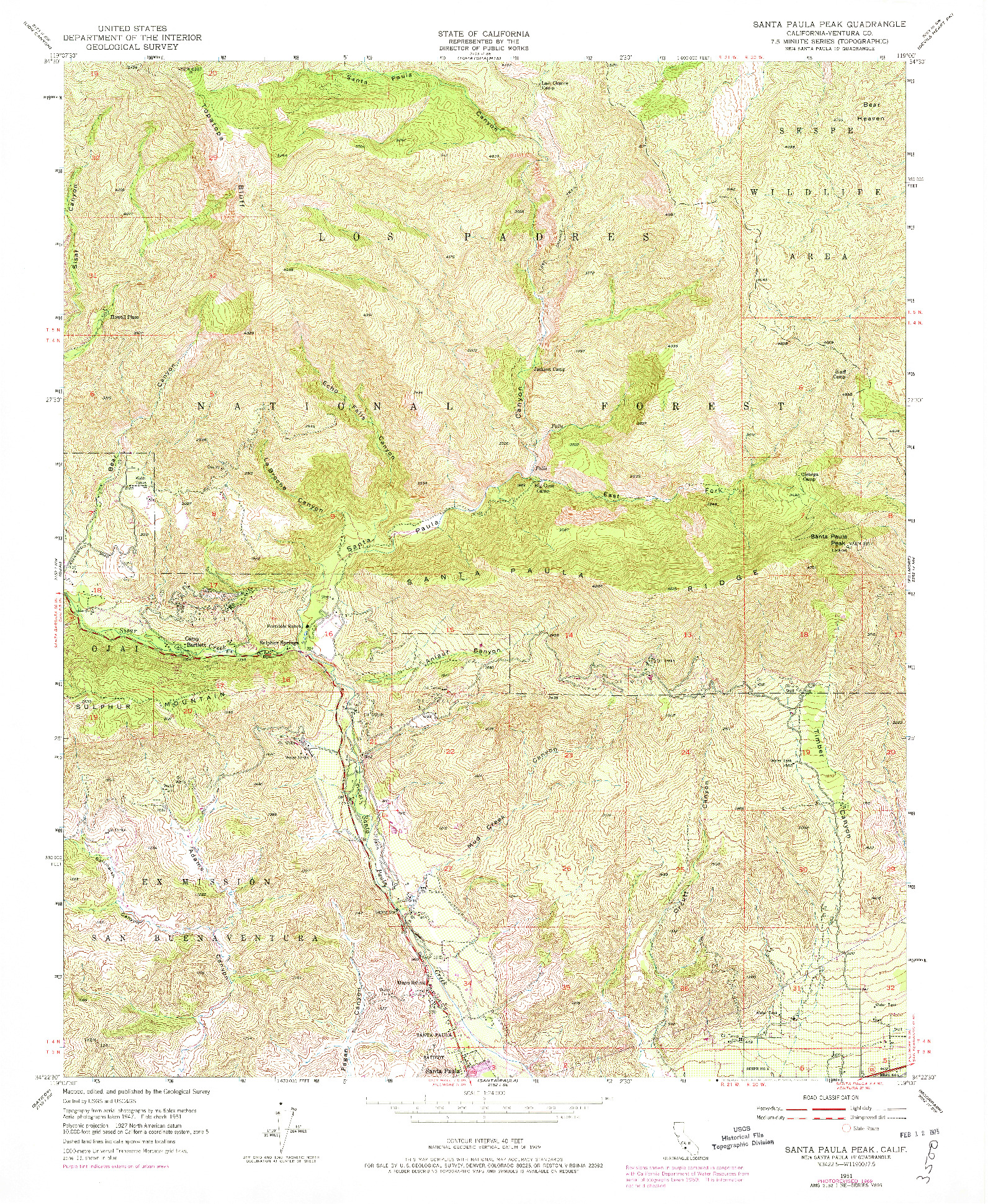 USGS 1:24000-SCALE QUADRANGLE FOR SANTA PAULA PEAK, CA 1951