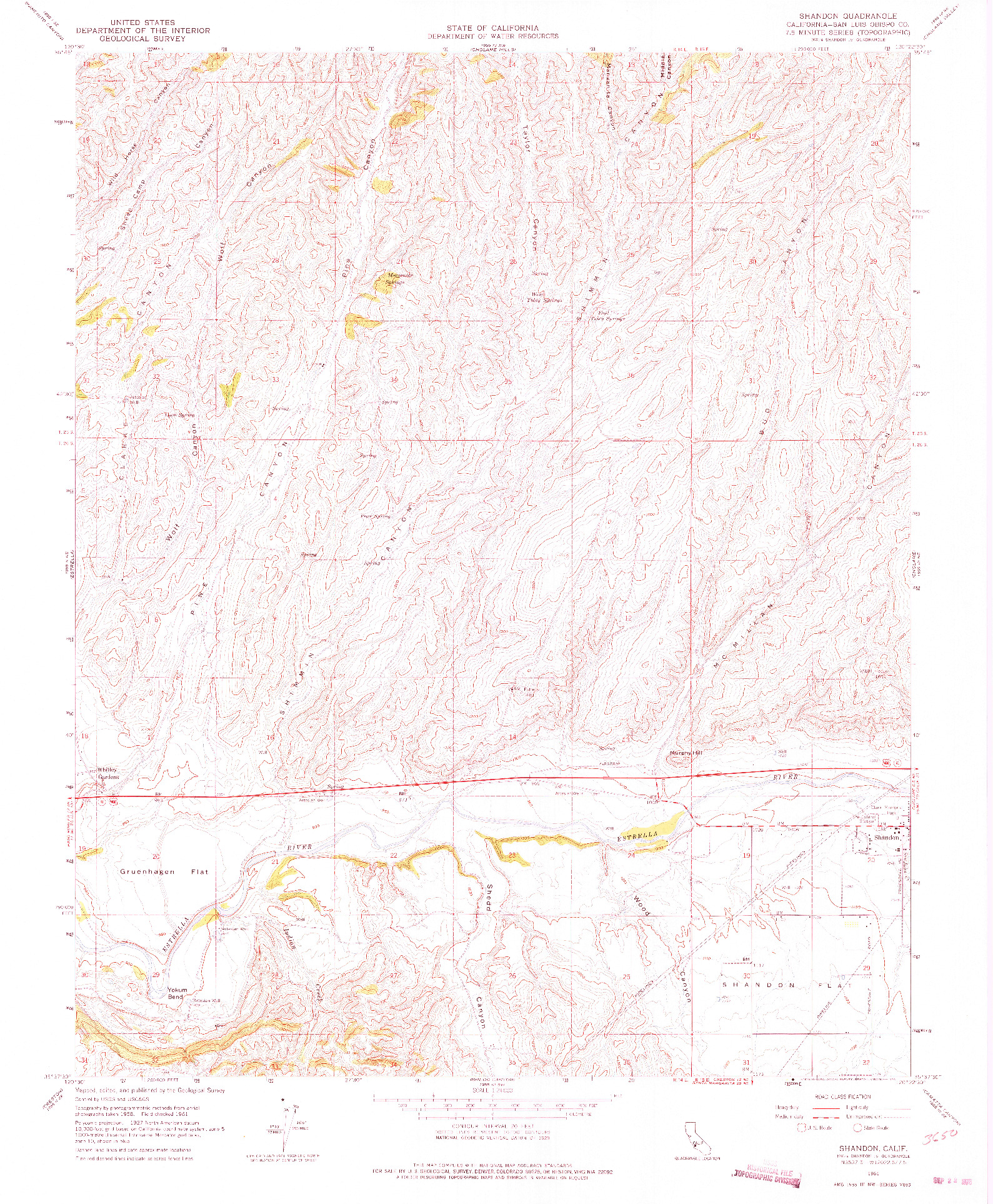 USGS 1:24000-SCALE QUADRANGLE FOR SHANDON, CA 1961