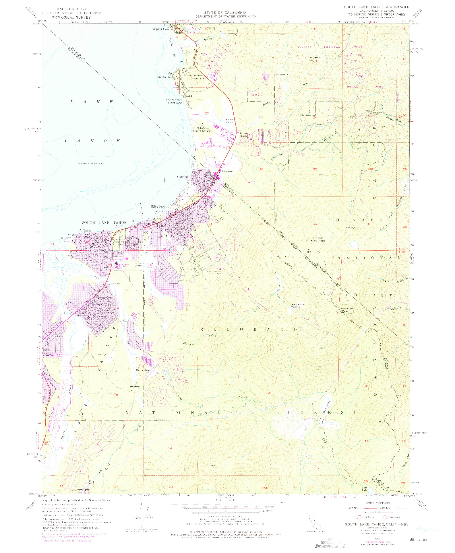 USGS 1:24000-SCALE QUADRANGLE FOR SOUTH LAKE TAHOE, CA 1955