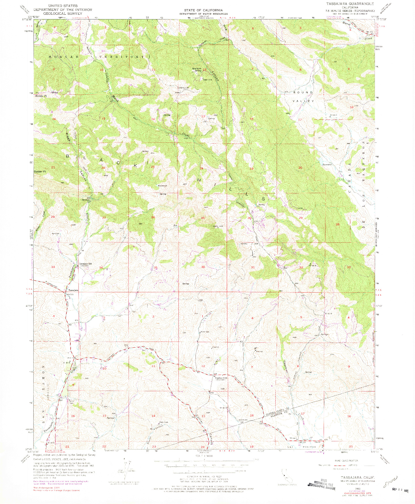 USGS 1:24000-SCALE QUADRANGLE FOR TASSAJARA, CA 1953