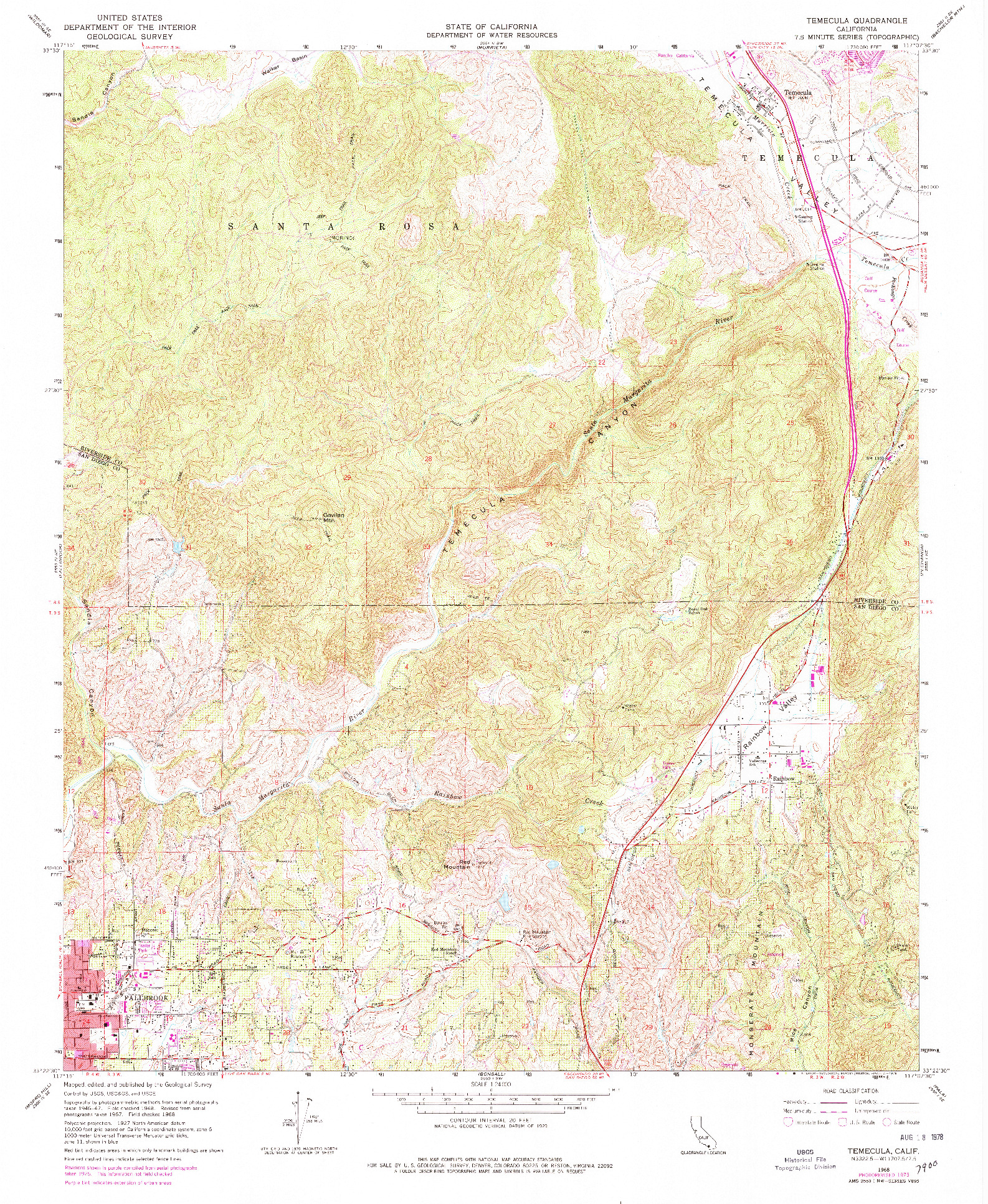 USGS 1:24000-SCALE QUADRANGLE FOR TEMECULA, CA 1968