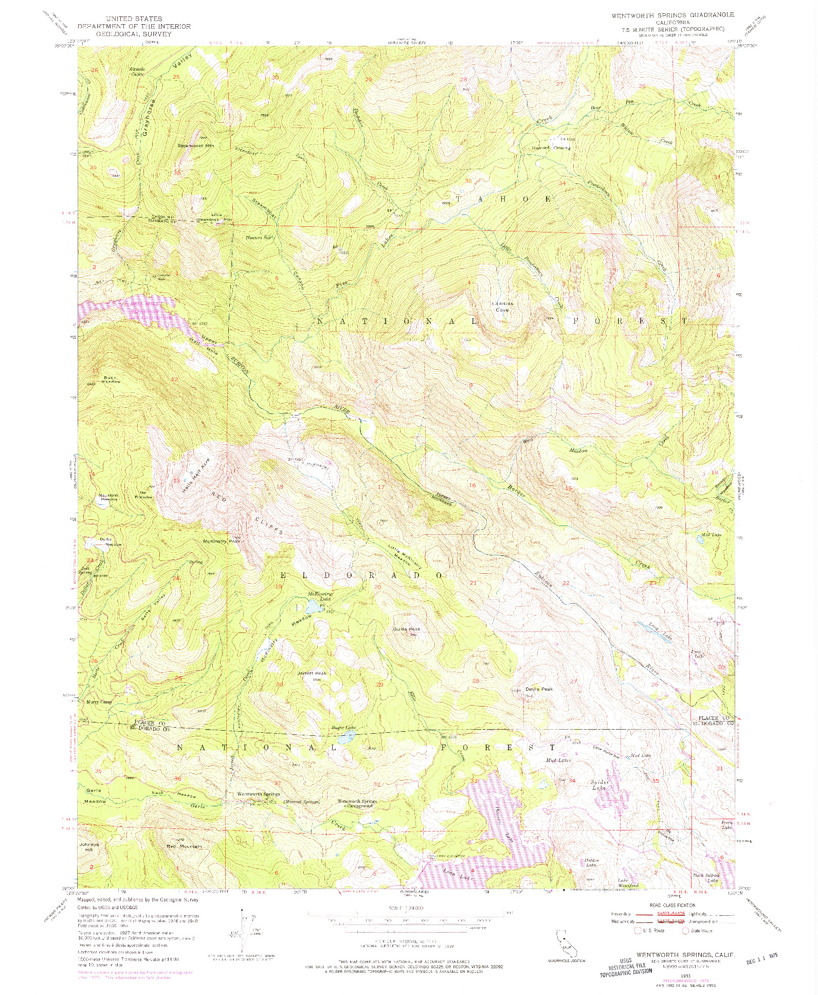 USGS 1:24000-SCALE QUADRANGLE FOR WENTWORTH SPRINGS, CA 1953