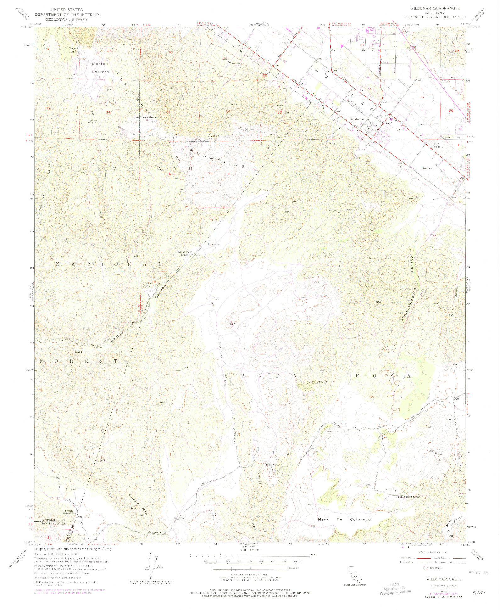 USGS 1:24000-SCALE QUADRANGLE FOR WILDOMAR, CA 1953