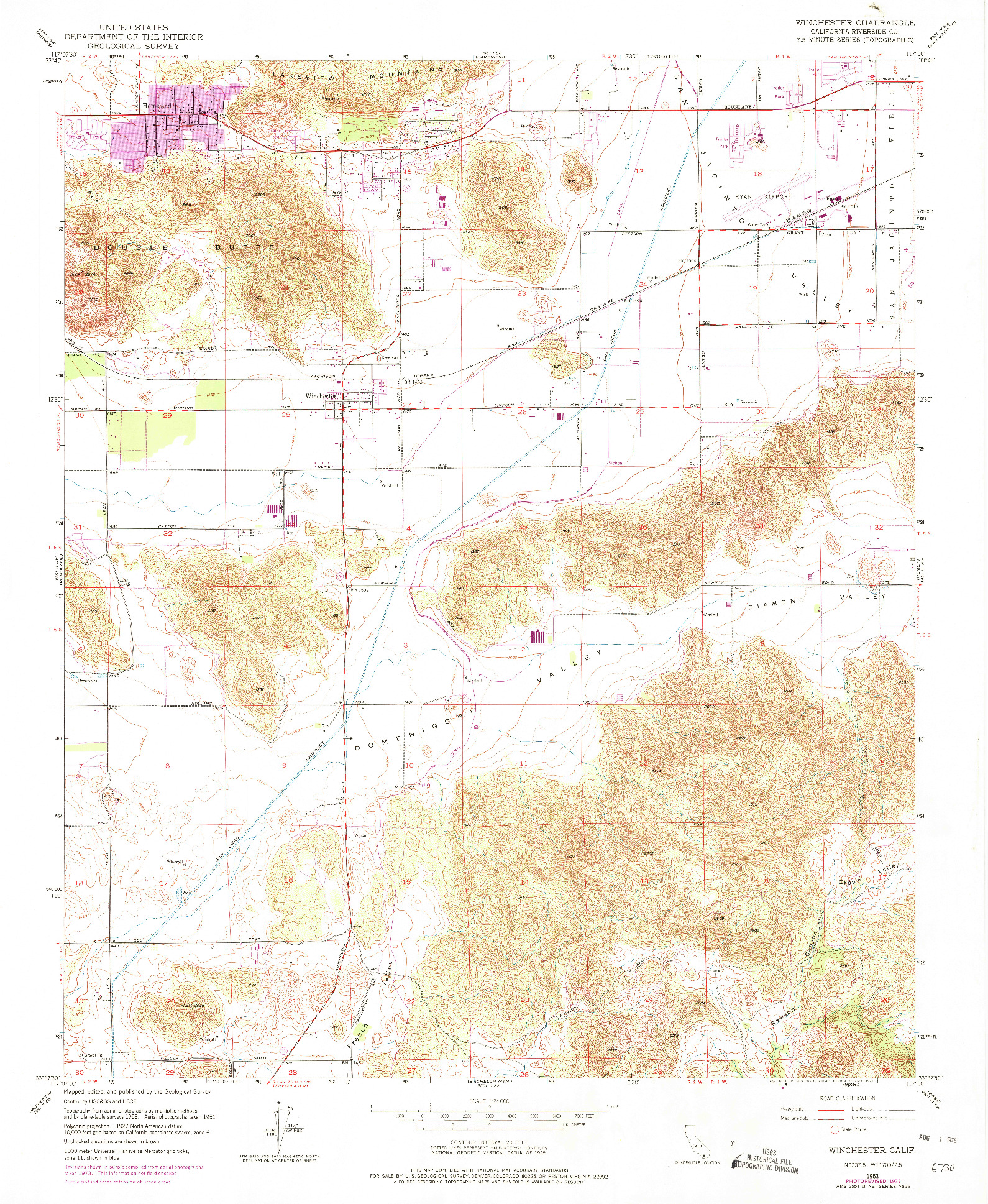 USGS 1:24000-SCALE QUADRANGLE FOR WINCHESTER, CA 1953