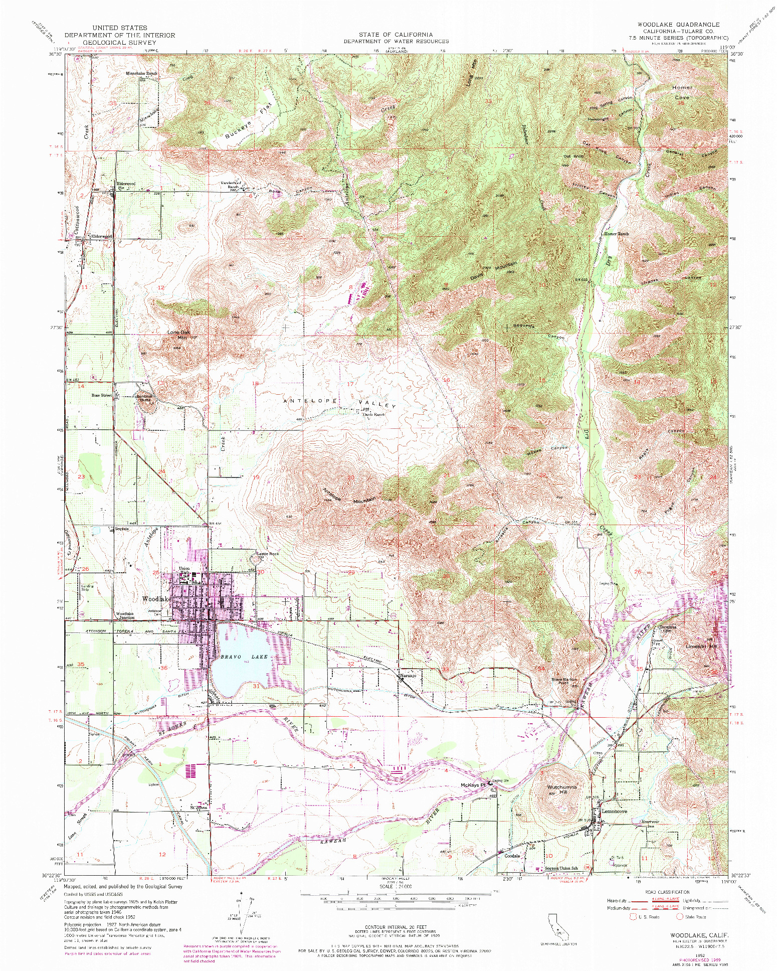 USGS 1:24000-SCALE QUADRANGLE FOR WOODLAKE, CA 1952