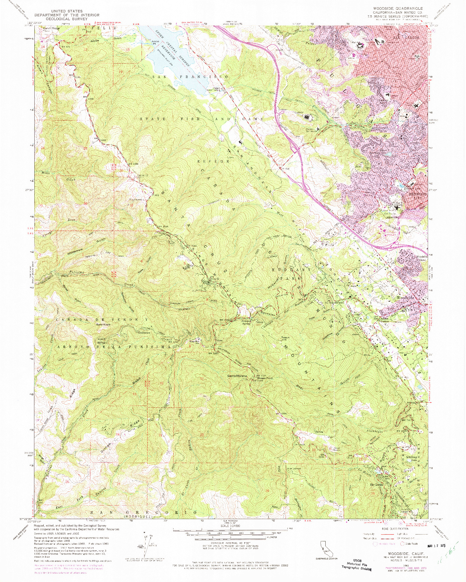 USGS 1:24000-SCALE QUADRANGLE FOR WOODSIDE, CA 1961