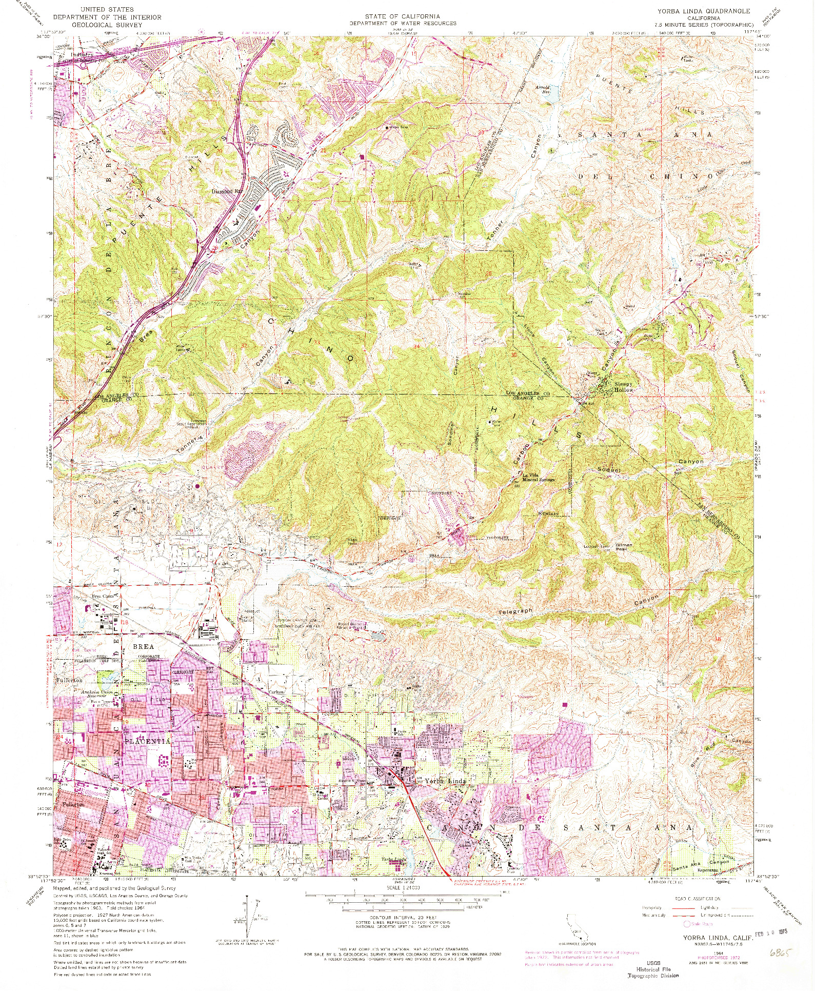 USGS 1:24000-SCALE QUADRANGLE FOR YORBA LINDA, CA 1964