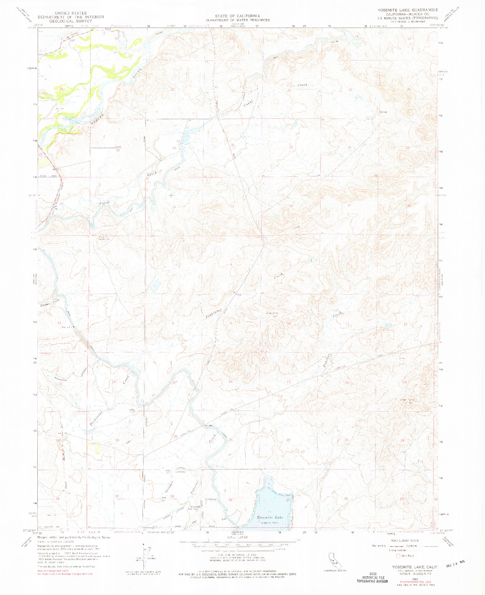 USGS 1:24000-SCALE QUADRANGLE FOR YOSEMITE LAKE, CA 1962