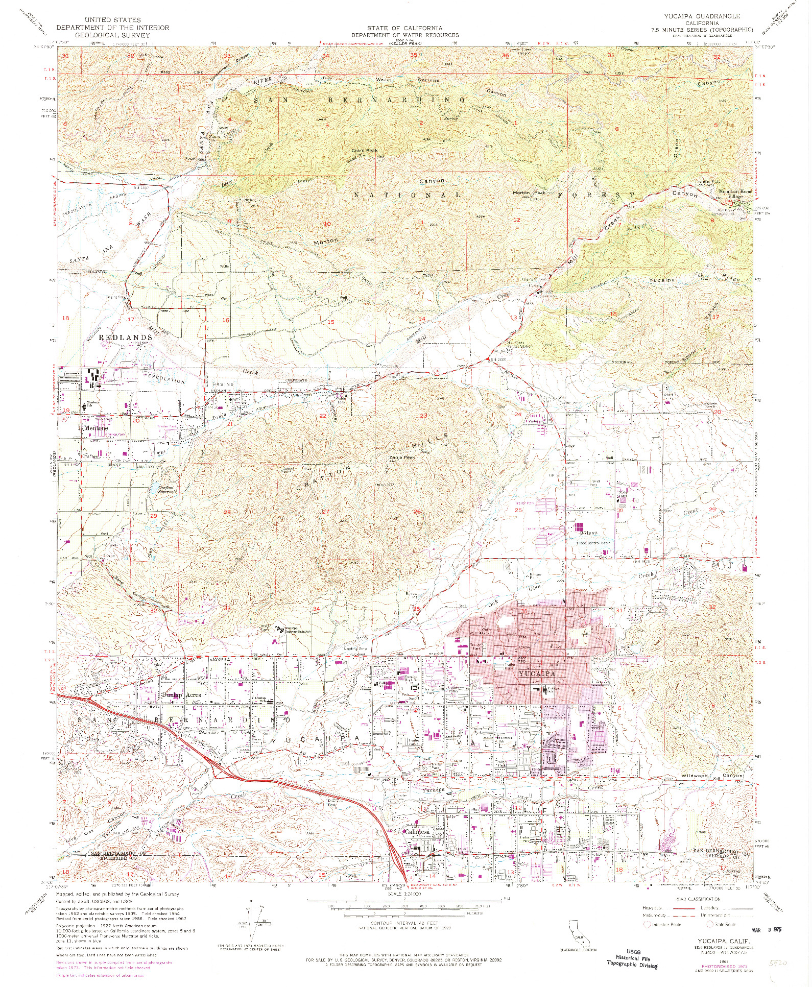 USGS 1:24000-SCALE QUADRANGLE FOR YUCAIPA, CA 1967