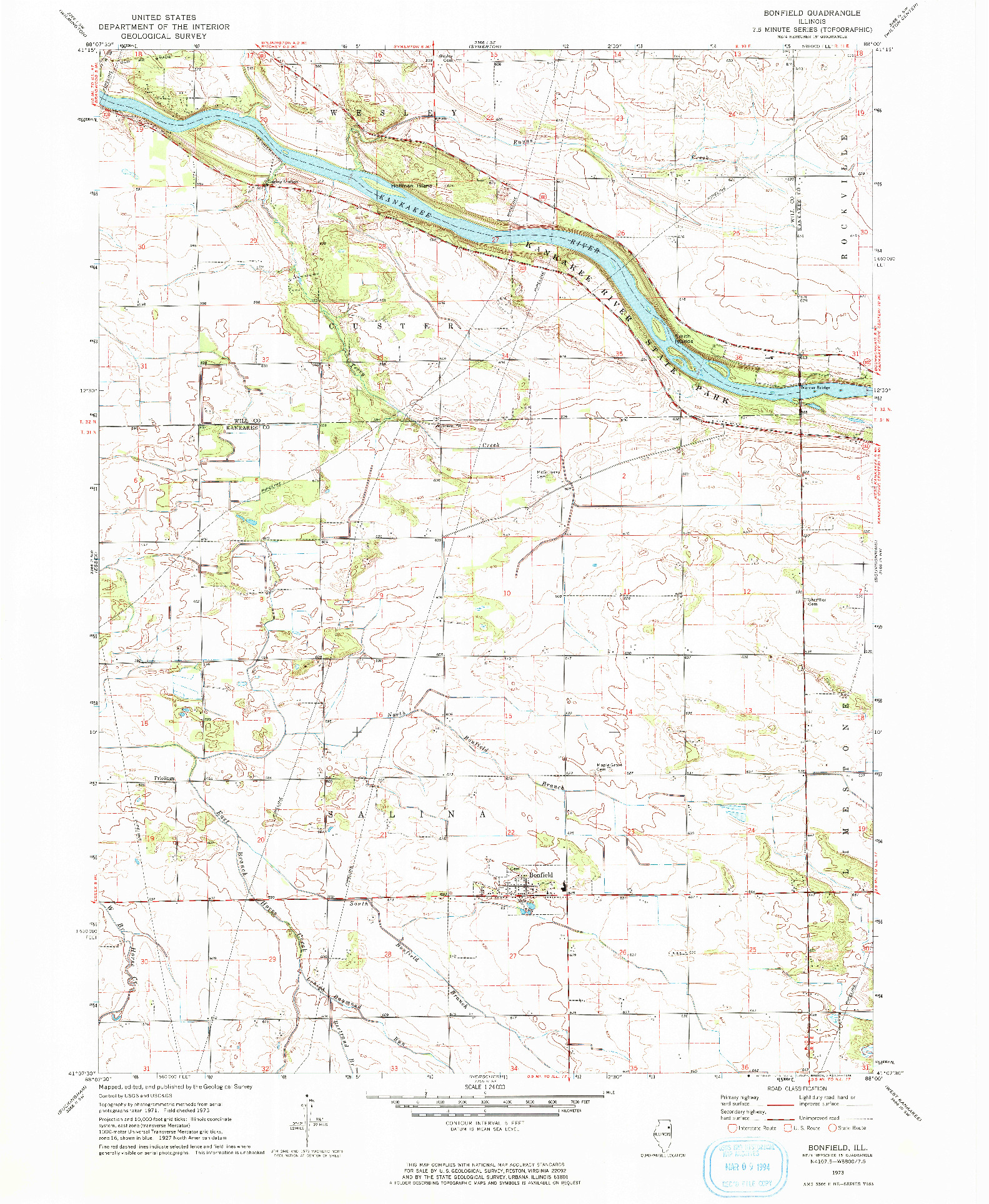 USGS 1:24000-SCALE QUADRANGLE FOR BONFIELD, IL 1973
