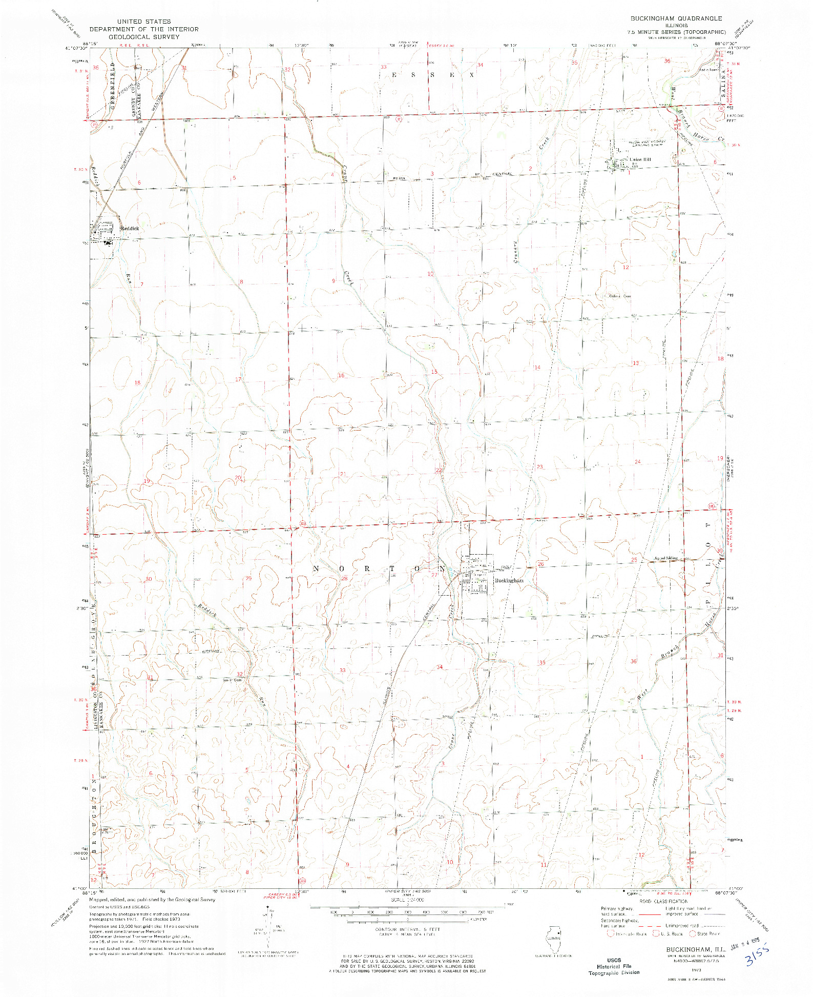 USGS 1:24000-SCALE QUADRANGLE FOR BUCKINGHAM, IL 1973