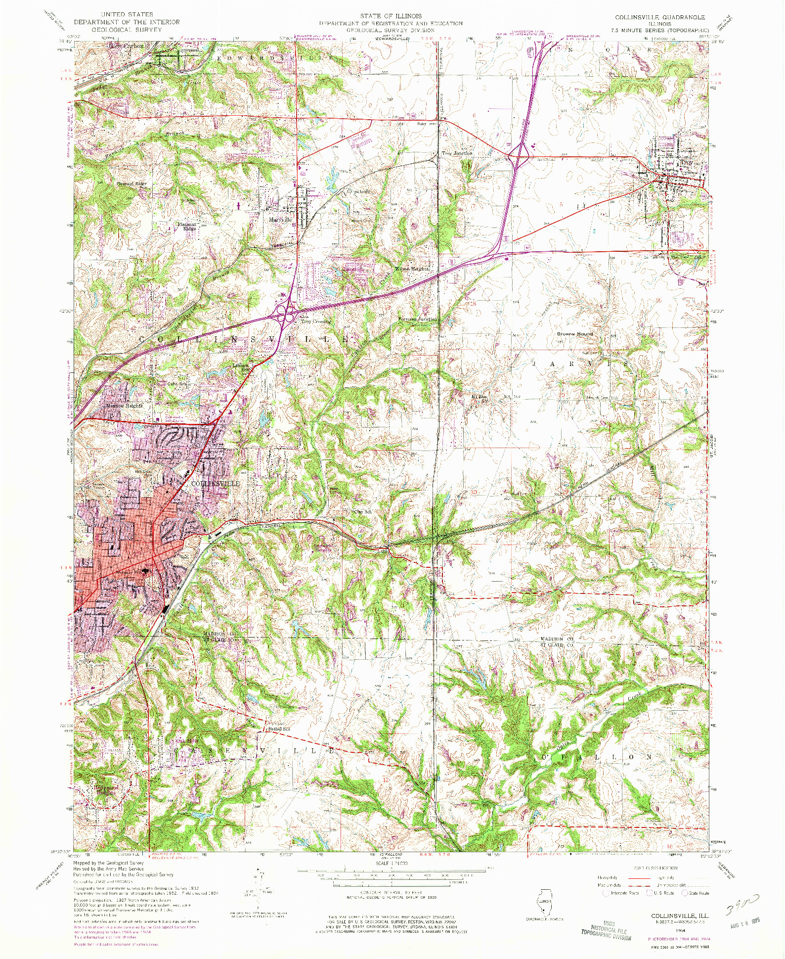 USGS 1:24000-SCALE QUADRANGLE FOR COLLINSVILLE, IL 1954