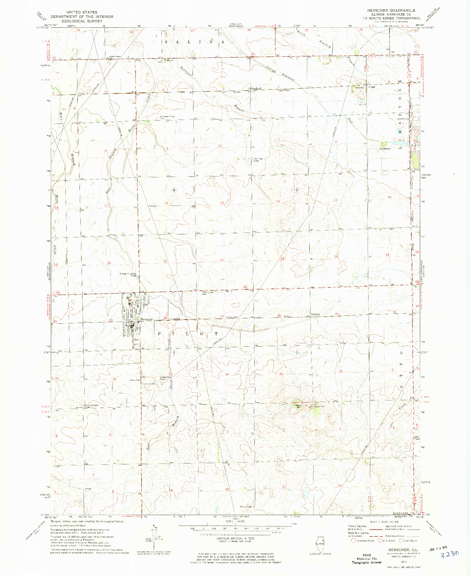 USGS 1:24000-SCALE QUADRANGLE FOR HERSCHER, IL 1973