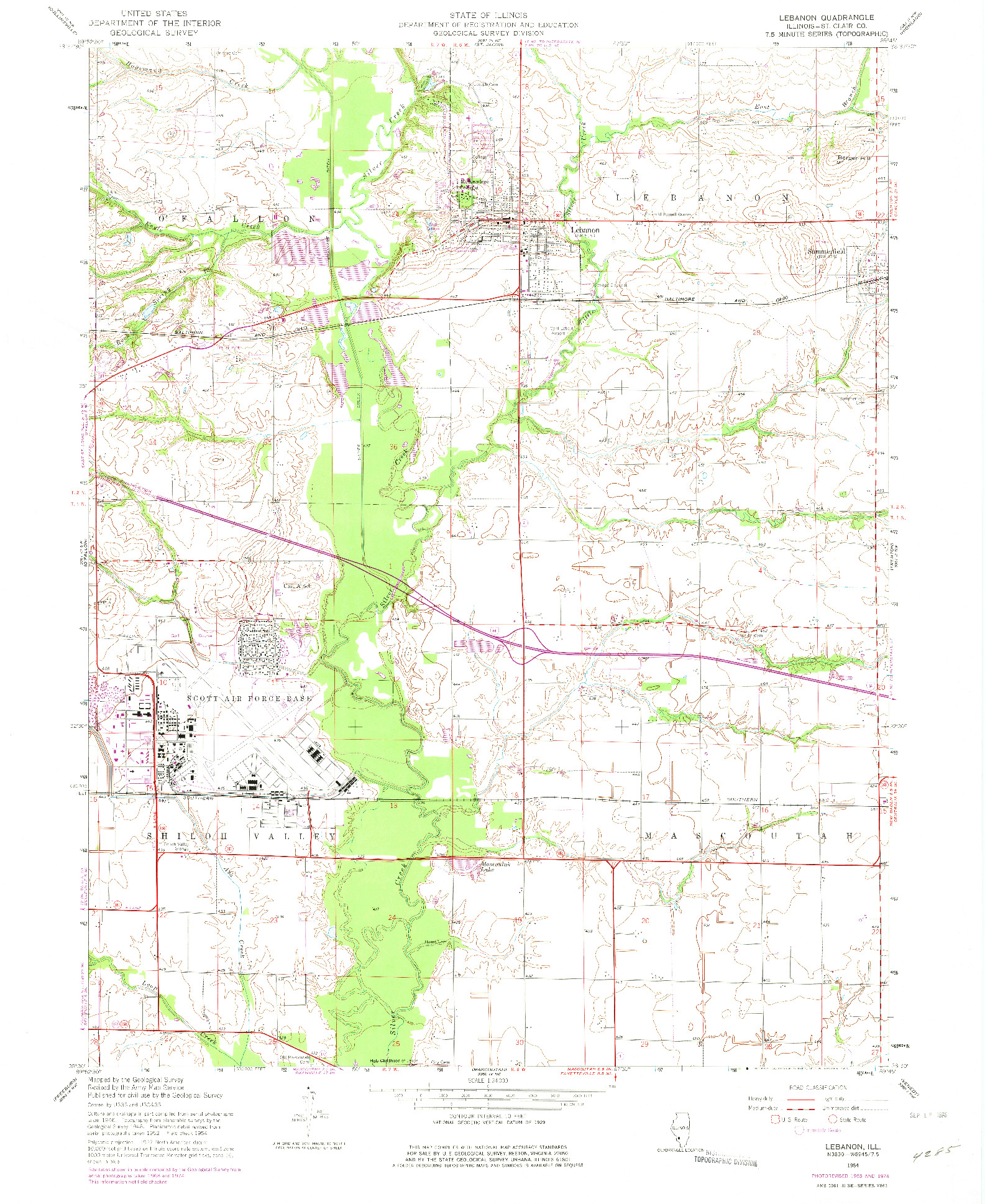 USGS 1:24000-SCALE QUADRANGLE FOR LEBANON, IL 1954