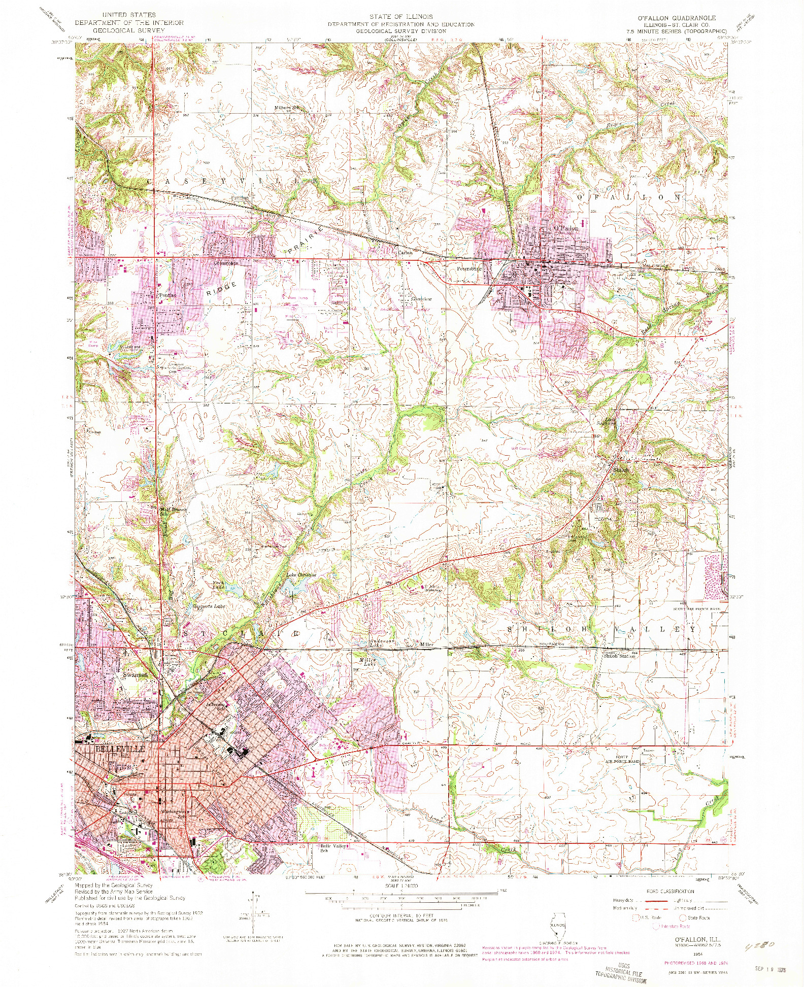 USGS 1:24000-SCALE QUADRANGLE FOR O'FALLON, IL 1954