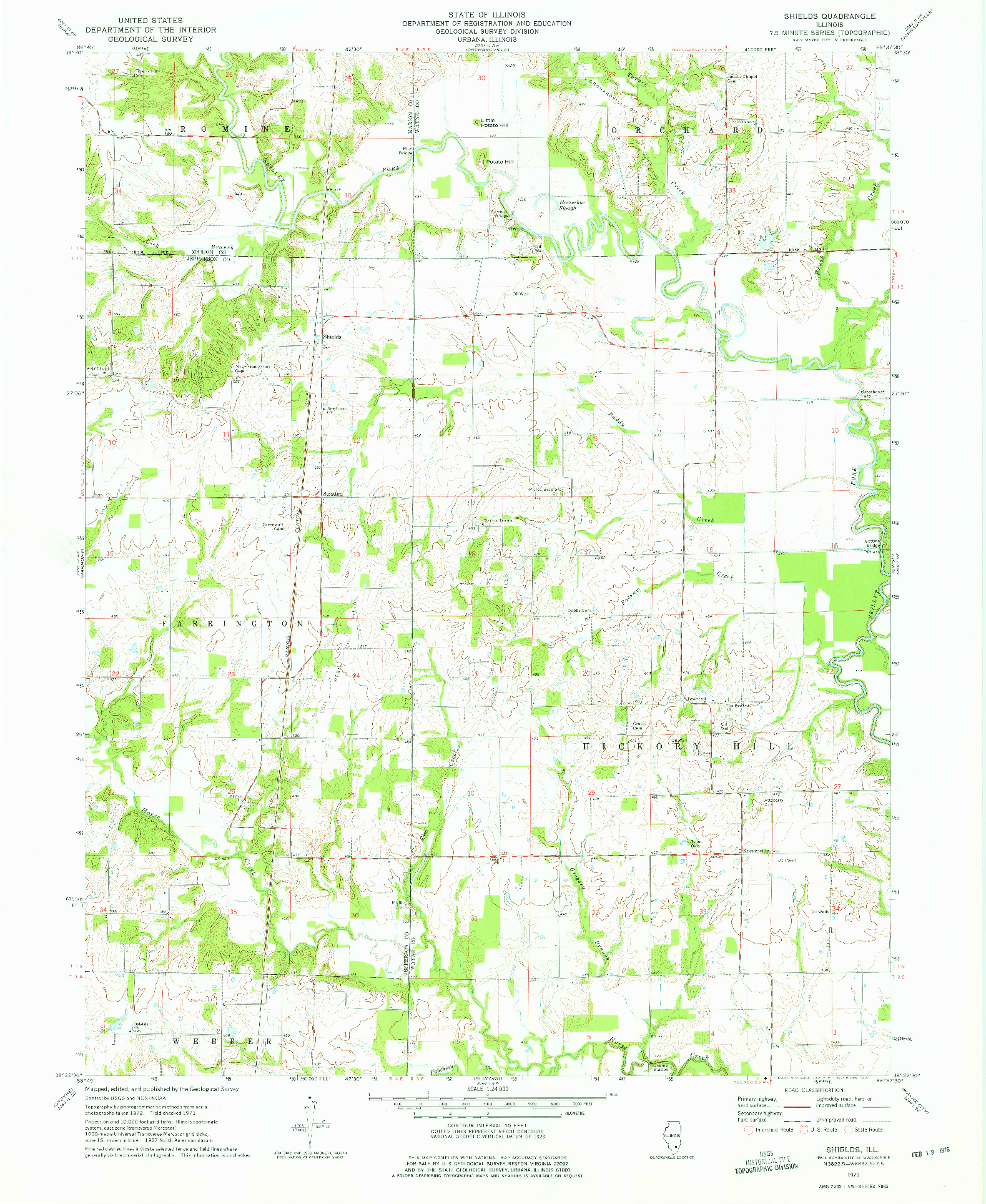 USGS 1:24000-SCALE QUADRANGLE FOR SHIELDS, IL 1973