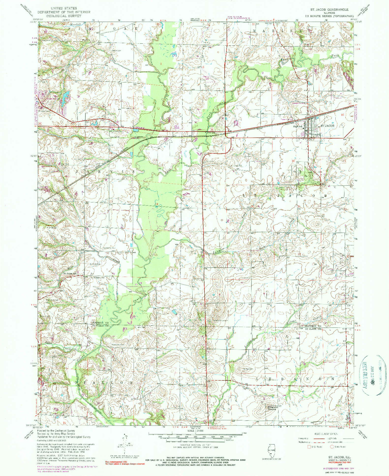 USGS 1:24000-SCALE QUADRANGLE FOR ST. JACOB, IL 1954